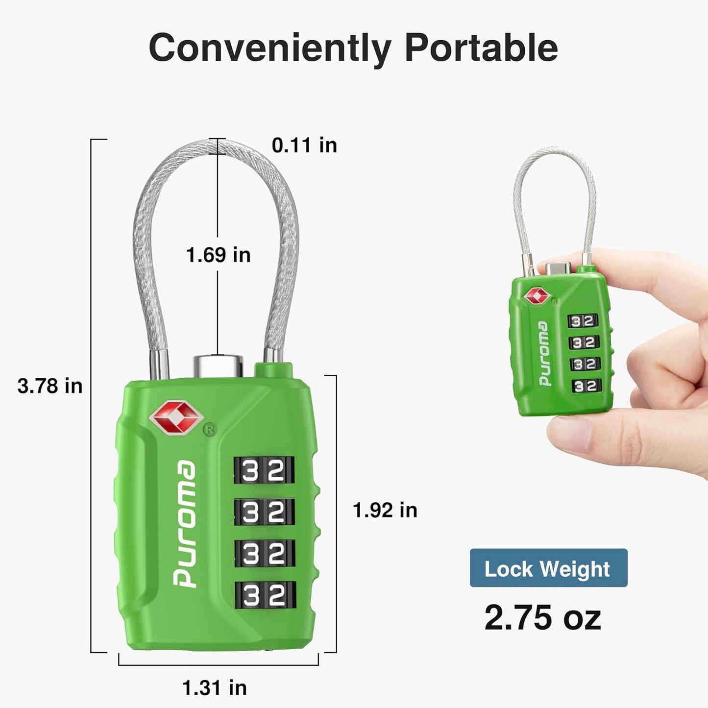 Puroma 2 Pack TSA Approved Luggage Locks, 4 Digit Combination Travel Locks Resettable Code Lock with Zinc Alloy Body for Suitcase, Toolbox, Backpack, Bag, Gym Locker (Green)