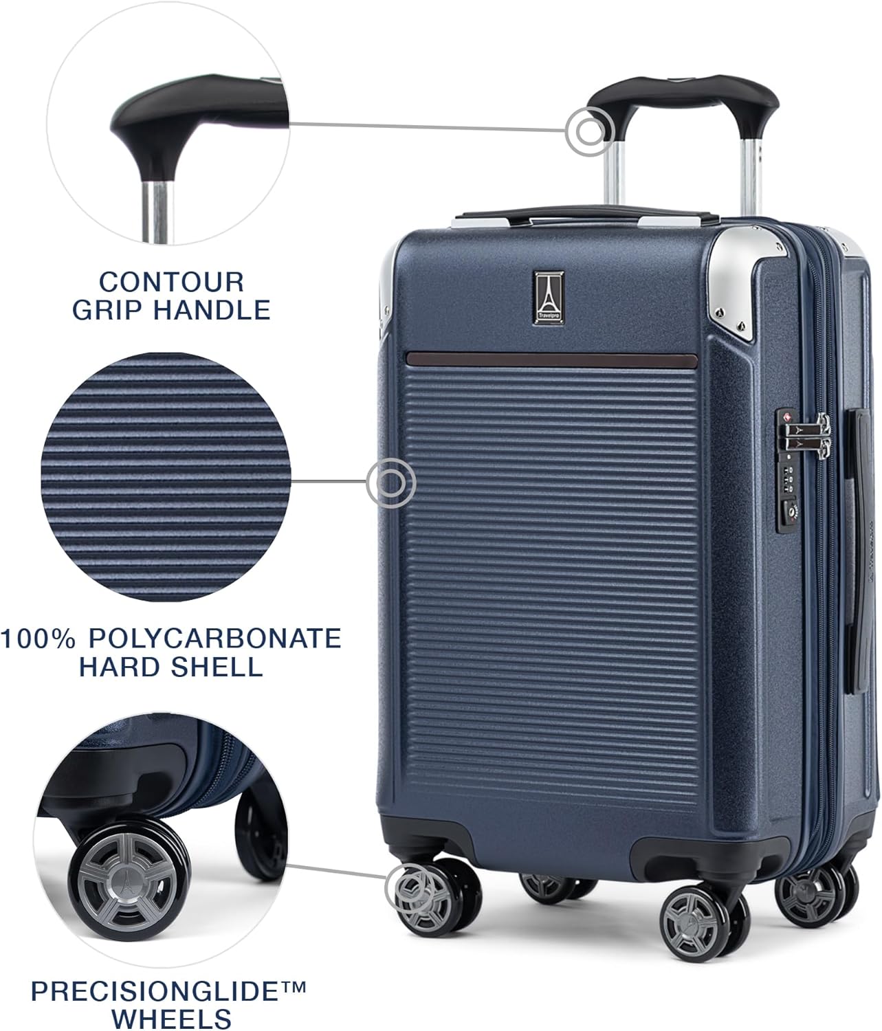 Travelpro Platinum Elite Hardside Expandable Carry on Luggage, 8 Wheel Spinner, TSA Lock, Hard Shell Polycarbonate Suitcase, True Navy Blue, Carry on 21-Inch