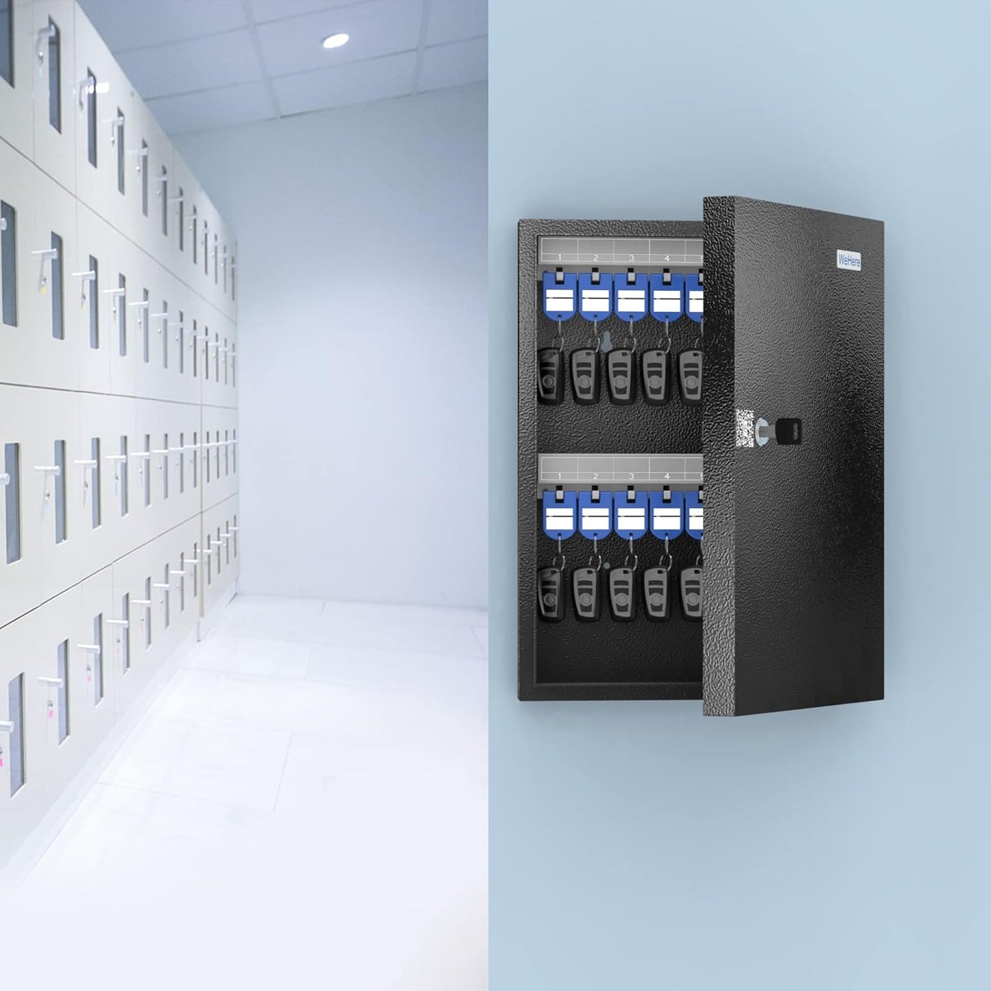 32 Key Cabinet Organizer, Lock Box, Security Storage for Valets, Hotels, Car and House Keys, Key Keeper Box - Black