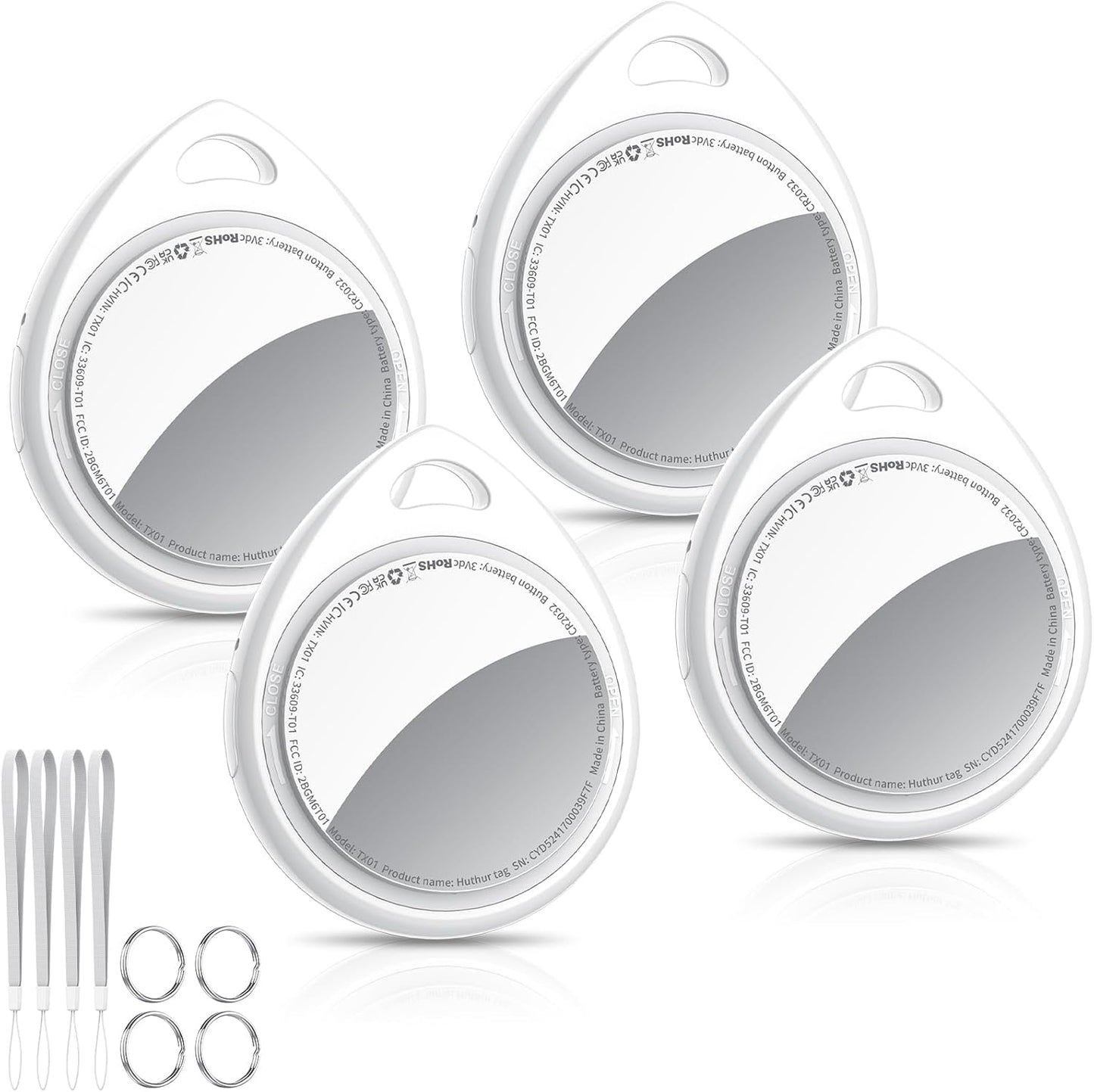 Air Tracker Tags-4 Pack, 5.3 Bluetooth Tracker Work with Apple Find My (iOS Only), 100dB Sound Finder, Smart Tags with Keychain/Lanyard, Item Finder for Luggage/Key/Suitcase, Replaceable Battery.