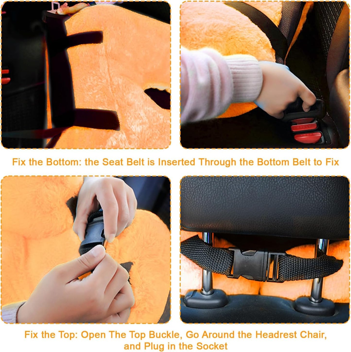 Travel Pillow, Travel Pillow for Kids, Sleeper Hold Pillow Travel, Removable U-Shaped Pillow for Adults and Children to Support Head and Body in The Back Seat of Long Car Trips (Orange)