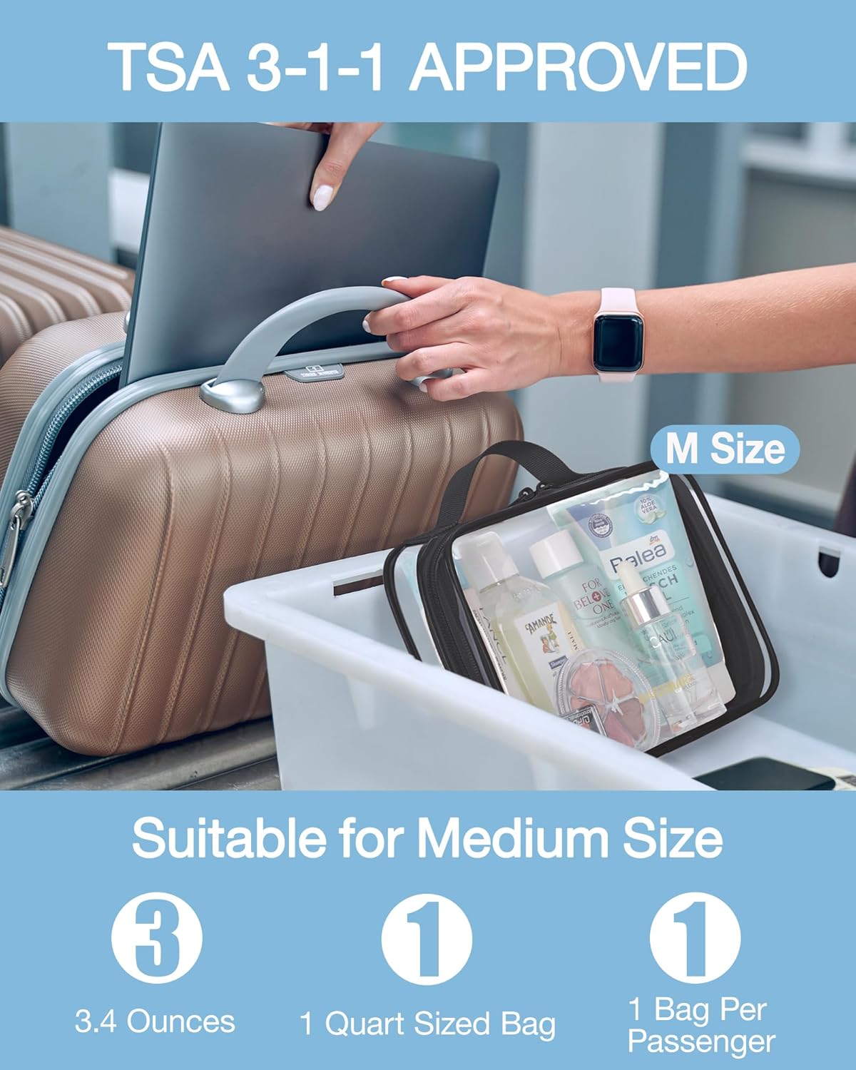 BAGSMART Clear Toiletry Bag, TSA Approved Travel Toiletry Bag Carry On Travel Accessories Bag Airport Airline Quart Size Bags water-resistant Makeup Bag for Women