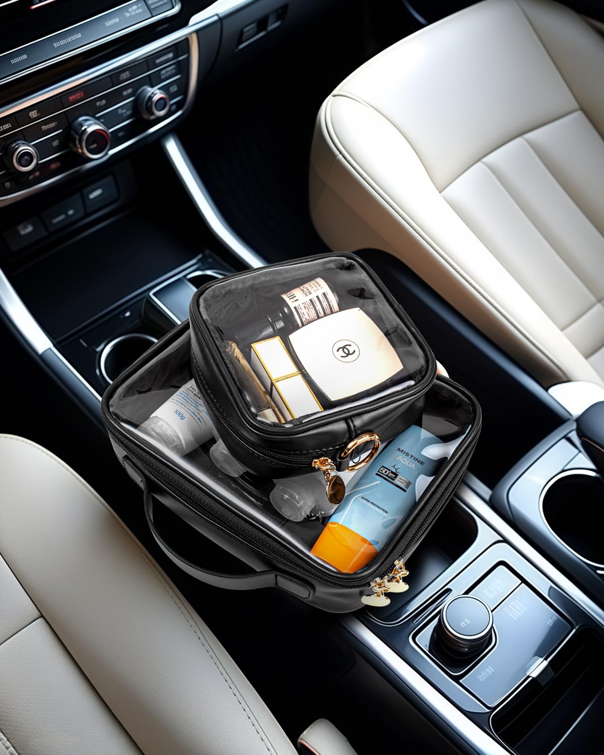 2pcs Clear Toiletry Bag TSA Approved Travel Bag,Carry On for Travel,Airport Airline Accessories Compliant Bag,Quart Sized Makeup Cosmetic bag Women Men (Large+Mini Black)