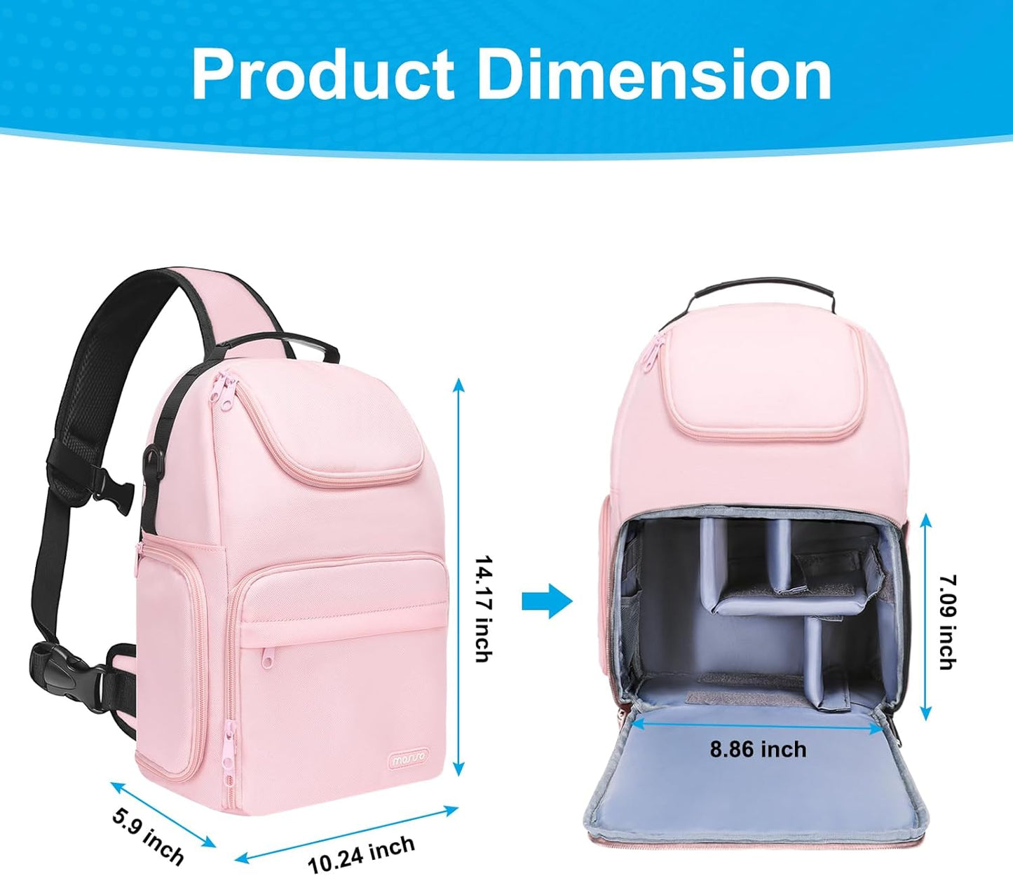 MOSISO Camera Sling Bag, DSLR/SLR/Mirrorless Camera Case Crossbody Photography Backpack with Tripod Holder&Removable Modular Inserts&PU Handle Compatible with Canon/Nikon/Sony, Pink
