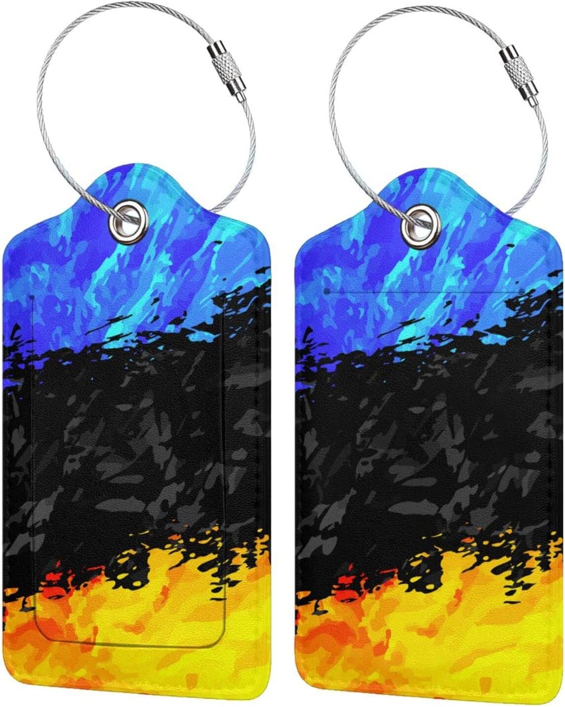 Blue Black Yellow Abstract Bag Tags for Luggage, Colorful Airport Suitcase Baggage Label Tags, Business ID Card Holders Gifts for Adults Kids Crew