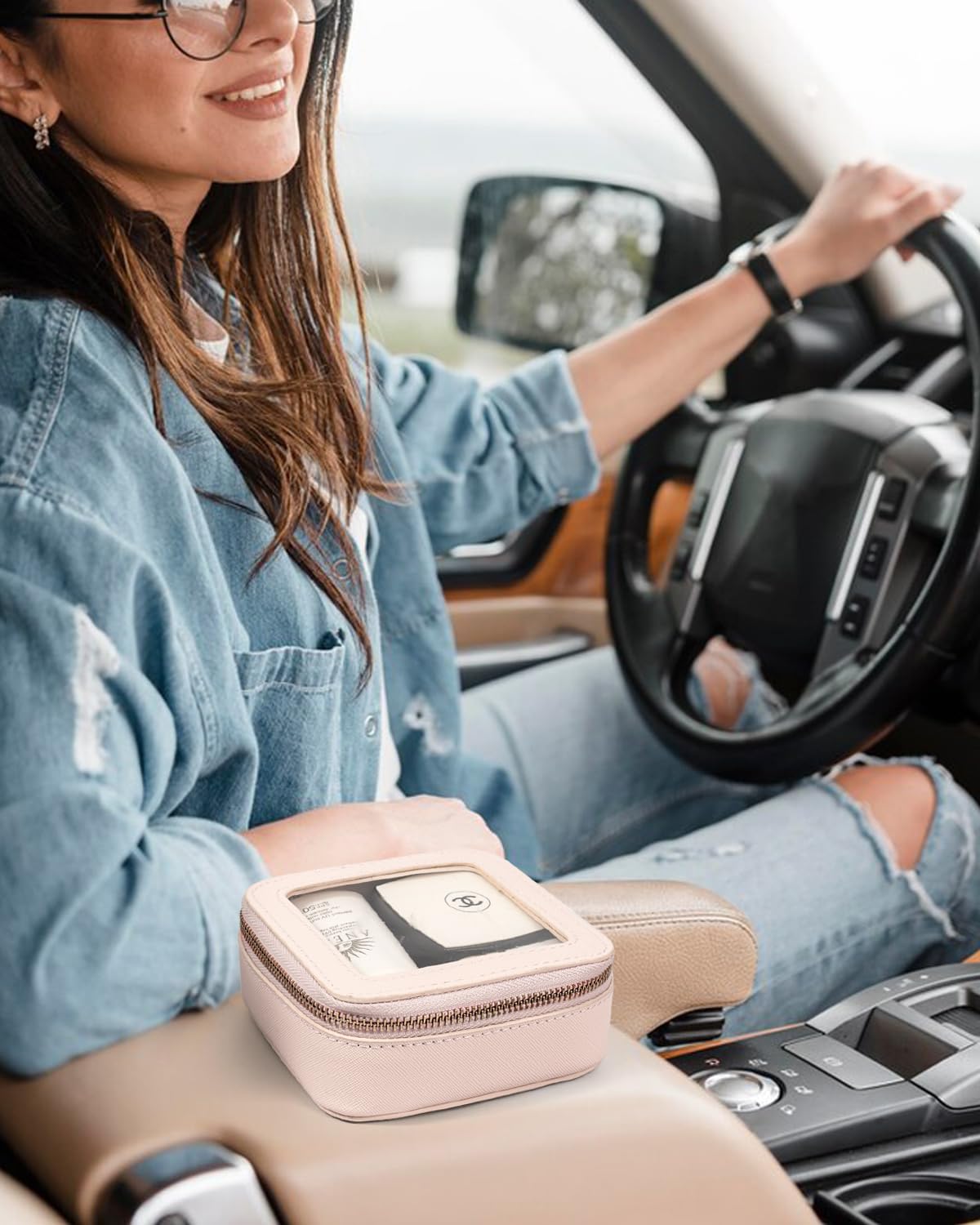 LETGO Clear Makeup Bags Small, Small Clear Makeup Bag for Purse,Mini Clear Makeup Pouch Purse Organizer Fit Carry-on Travel Essentials,Clear Cosmetic Bags for Car Accessories for Women (Mini-Beige)