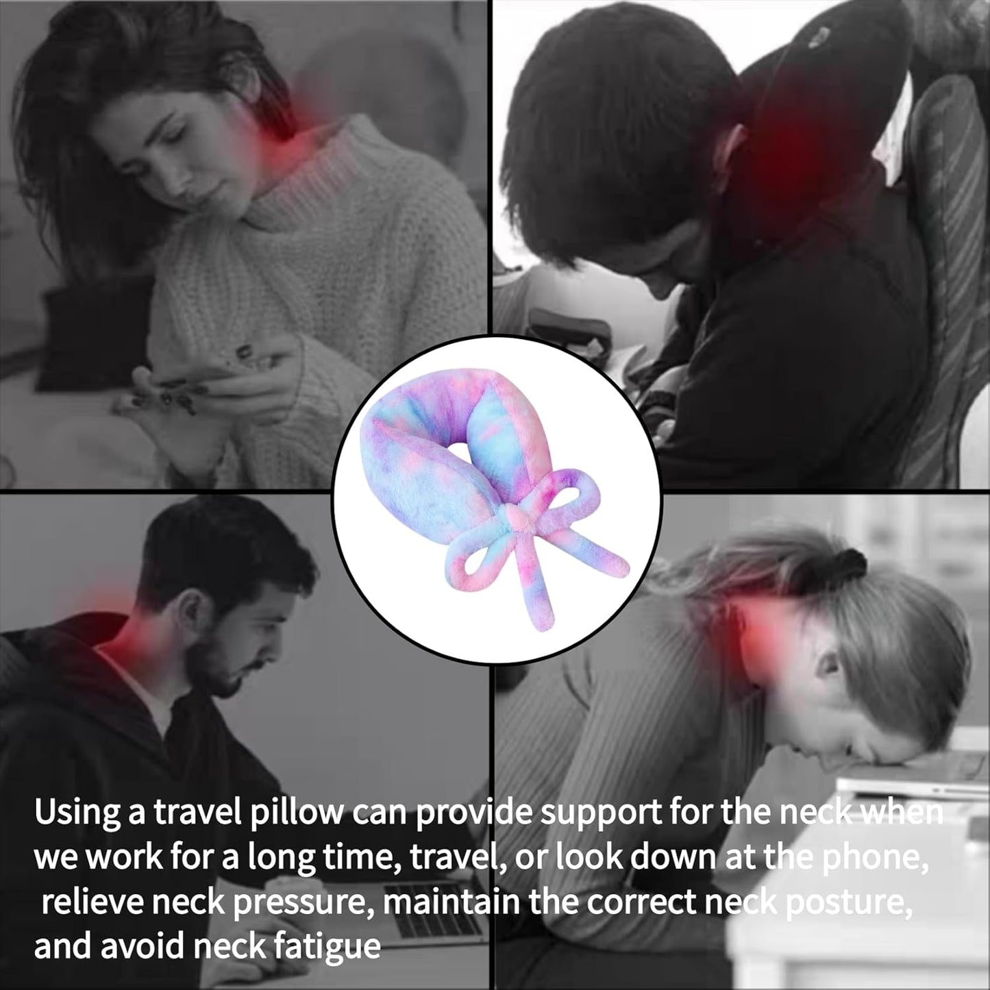 Travel Pillow Multifunctional Airplane Travel Neck Pillow Provides Neck and Lumbar Support During Travel Airplane Pillow Colorful Purple