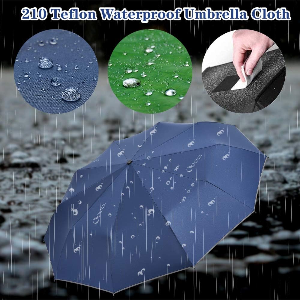 FDJASGY Windproof Travel Umbrella with Teflon Coating Auto Open Close Lightweight Sun&Rain Umbrella with 10 Rib Construction and Reflective Stripe Zipper Pouch