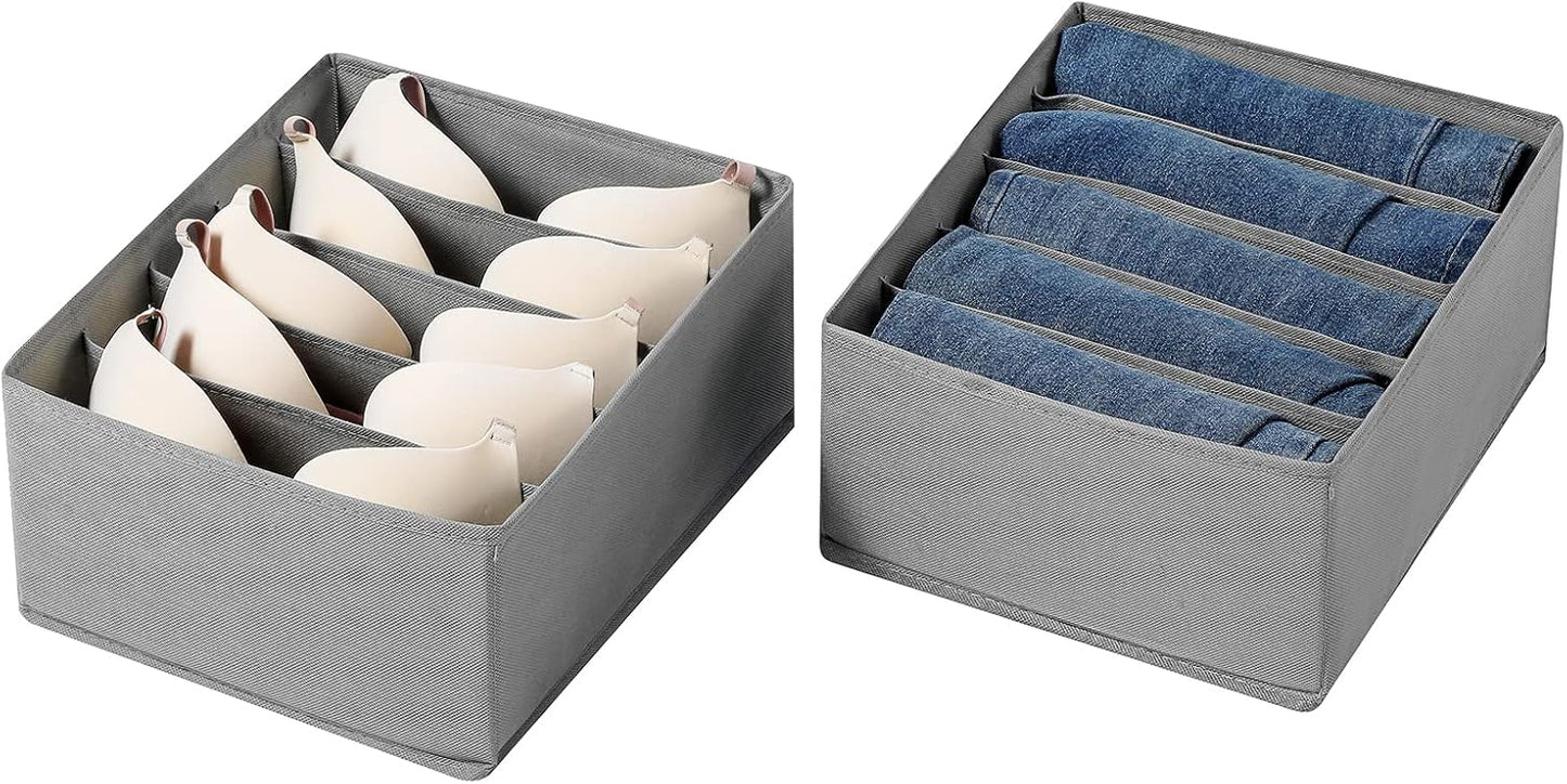 Jeans Drawer Organizers for Clothing, 5 Compartment Wardrobe Storage Box, Washable Clothes Organizer for Folded Clothes, Jeans, Pants, Leggings, t-shirts(Grey)