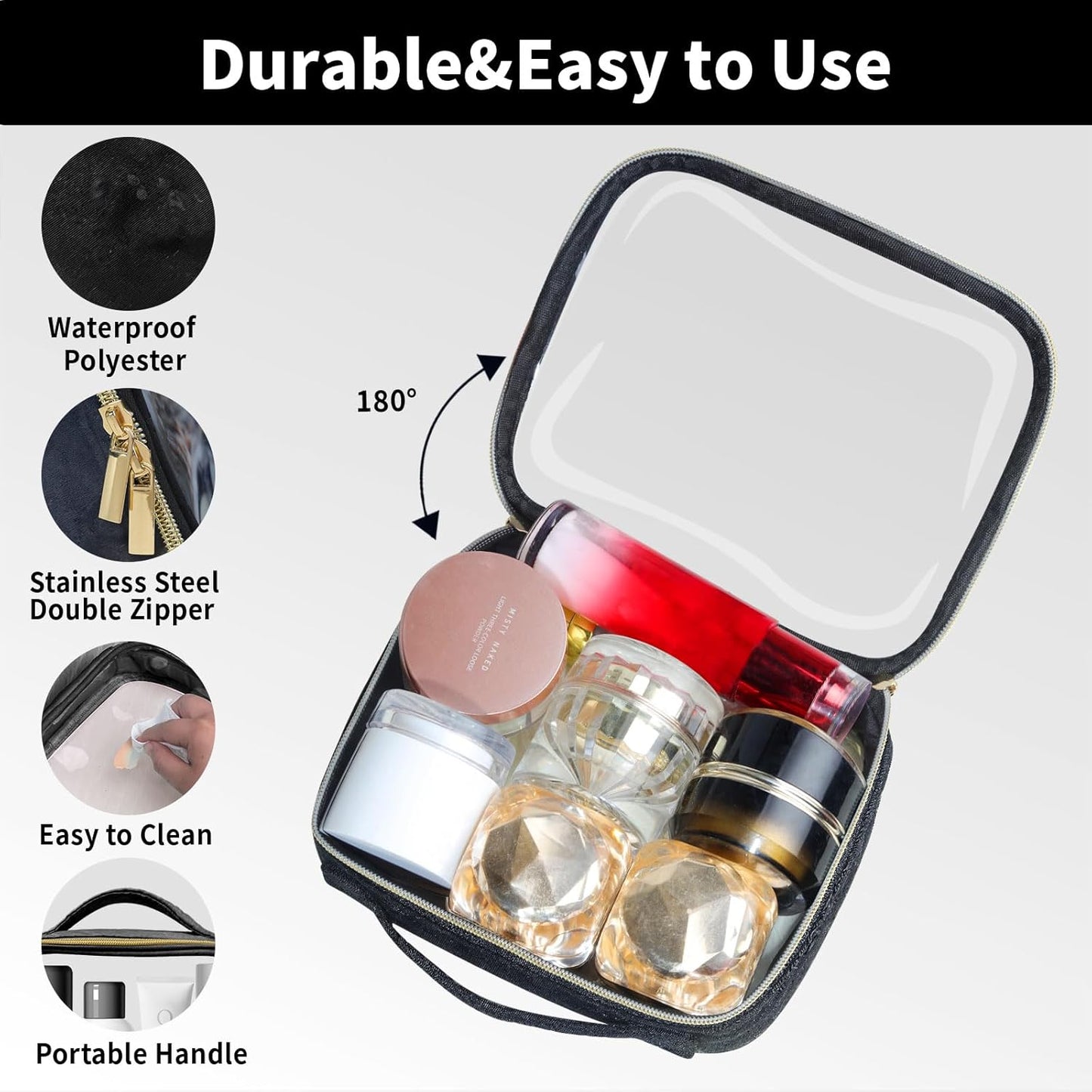 TSA Approved Travel Toiletry Bag,3 Pack Clear Makeup Bags with Handles,Quart Size Clear Cosmetic Bags for Traveling Women,Men,Carry on Airport Airline Compliant Bag,Black