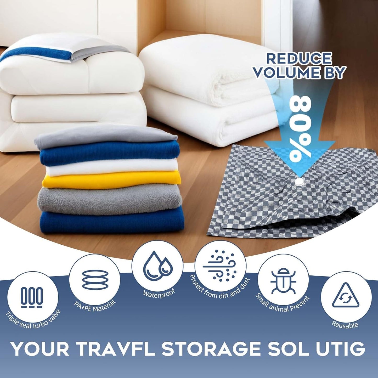 Vacuum Seal Bags for Clothing Travel w/Wireless Pump, Space Saver Vacuum Storage Organizer Bag for Luggage, Seal Compression Packing Bags for Clothes & Blankets 6 Pack (Compression bag)