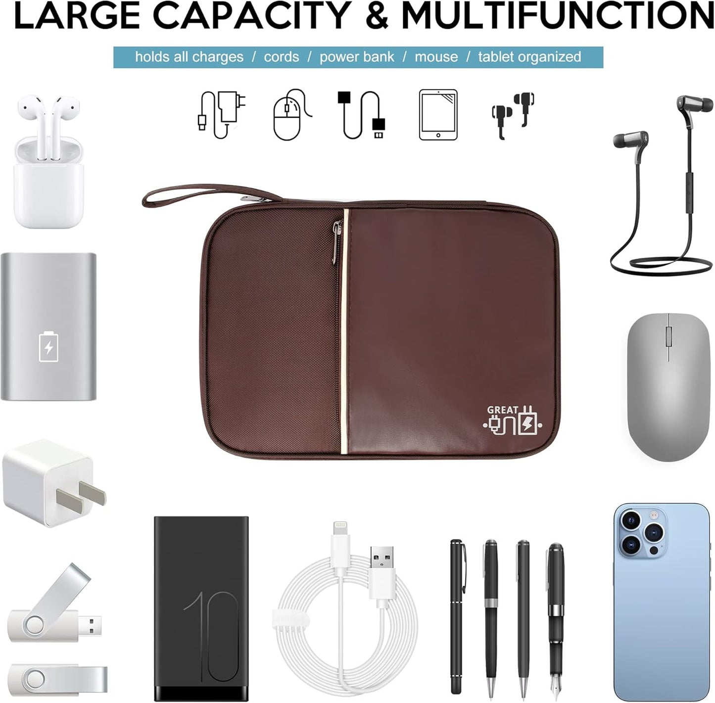 SELLYFELLY Electronics Organizer Travel Cord Organizer Case Compact Electronics Accessories Bag for Cable, Cord, Charger, Phone, Hard Drive