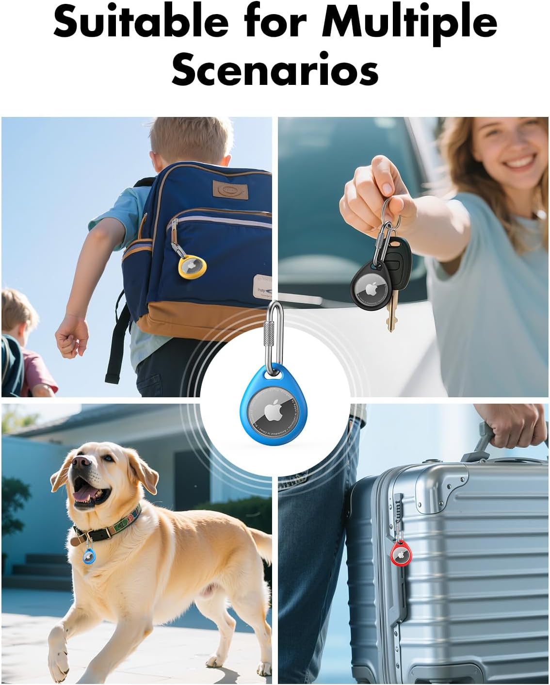 UNBREAKcable AirTag Holder for Apple - 4 Pack Air Tag Case [Professional Carabiner] [Waterproof] [Shockproof] TPU AirTag Keychain for Kids, Pets, Keys, Luggage, Backpacks