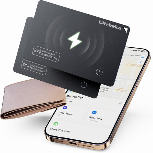 Wallet Tracker Air Tag Slim Card 0.07in Bluetooth Tracker for Wallets, Passport, Work with Apple Find My, Wireless Charging, Anti-Loss Card Locator- iOS Only [Apple MFi Certified]-2pcs in 1 Box