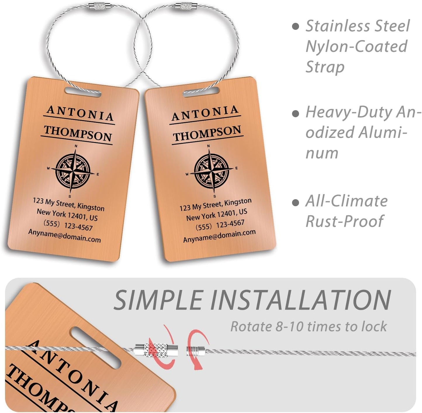 Personalized Luggage Tags for Suitcases (2/4/6/8 Pack) - Custom Engraved Metal Travel Tag, Customizable Pattern/Name/Text for Bags Backpacks Suitcases