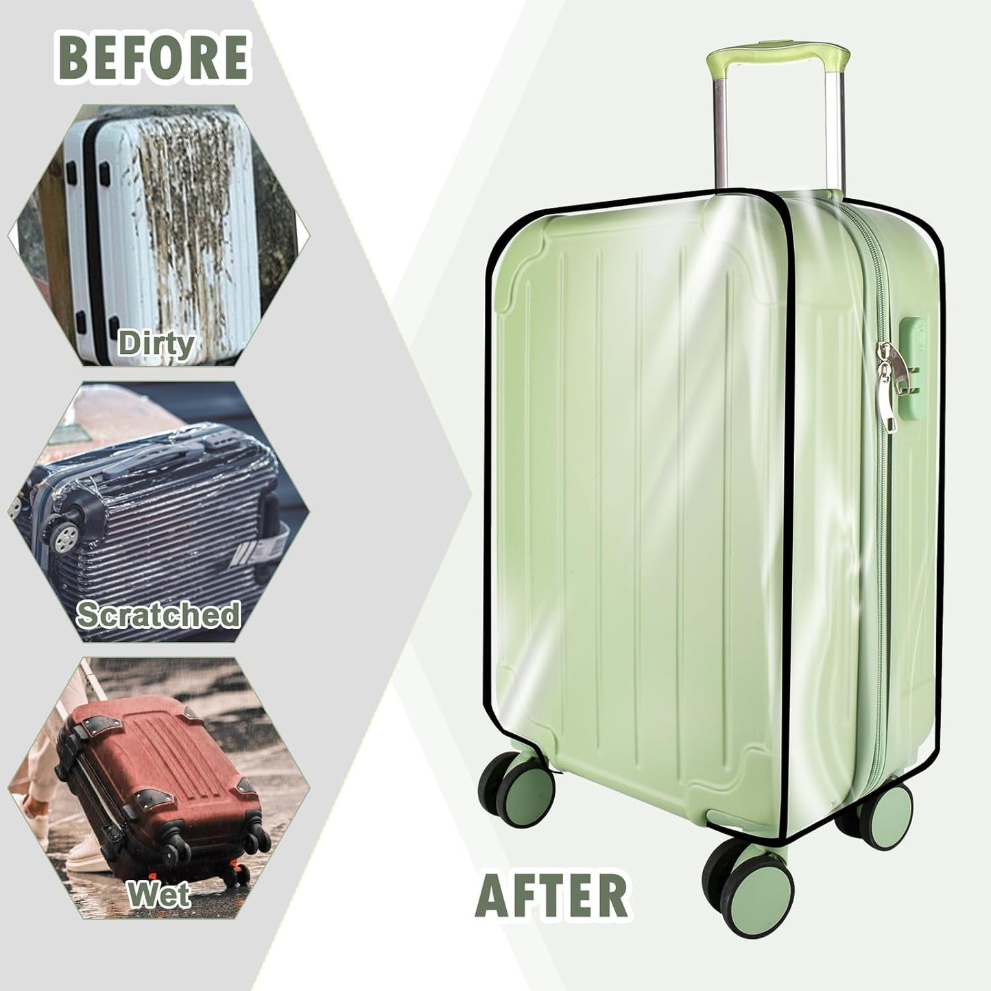 3 Pieces Thicken Clear Luggage Cover Protector, 20" 24" 28" PVC Luggage Covers for Suitcase Waterproof Dustproof Anti-scratch Travel Suitcase Covers Case for Wheeled Luggage