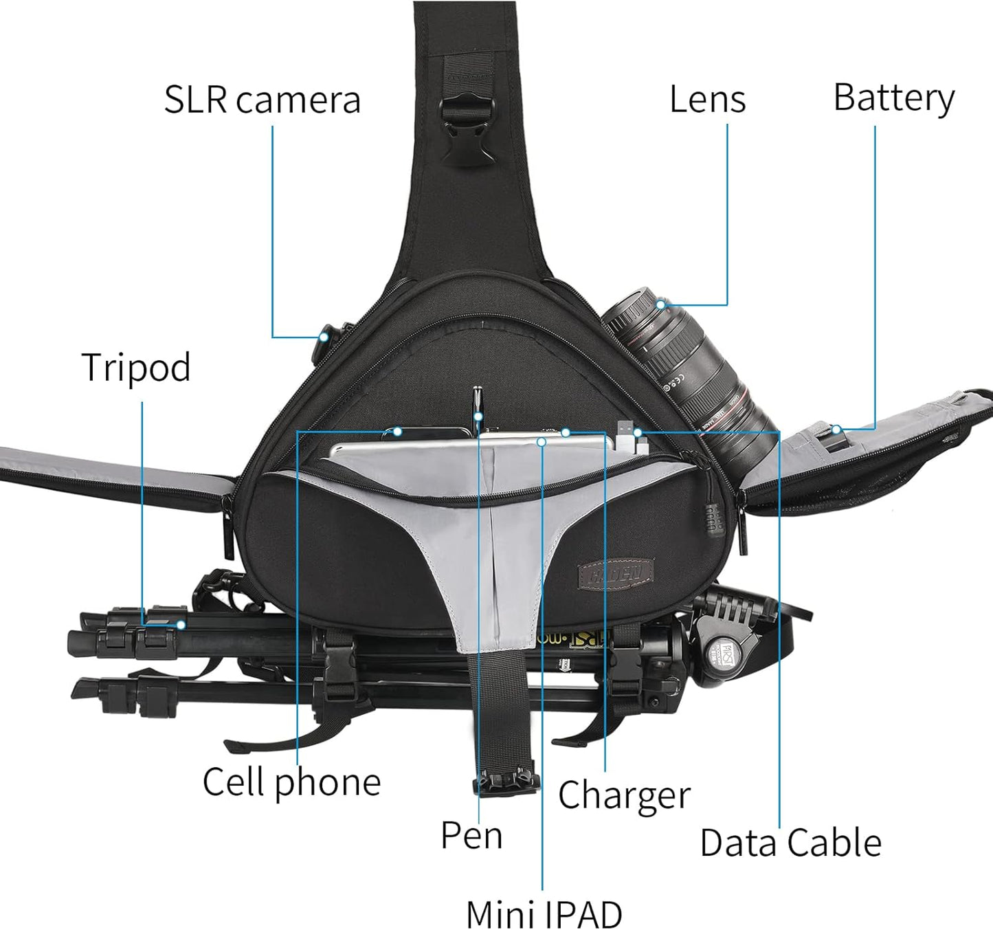 CADeN Camera Bag Sling Shoulder Bag Camera Case Waterproof with Rain Cover Tripod Holder, Compatible for DSLR/SLR Cameras (Canon Nikon Sony Pentax) and Accessories Shoulder Camera Bag
