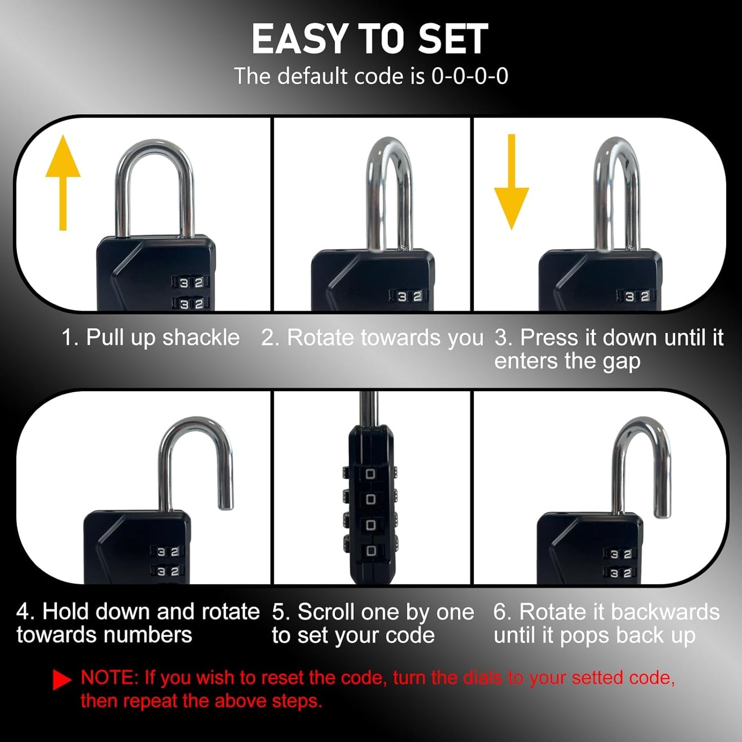 LAFENLIN 2 Pack Combination Locks, Locker Locks with Writable Tag, 4 Digit Padlock for Cases, Gym, Backpack, Backyard Gate, Fence, Hasp, Indoor, Outdoor Gate Lock, Weatherproof (Black - NO Key)