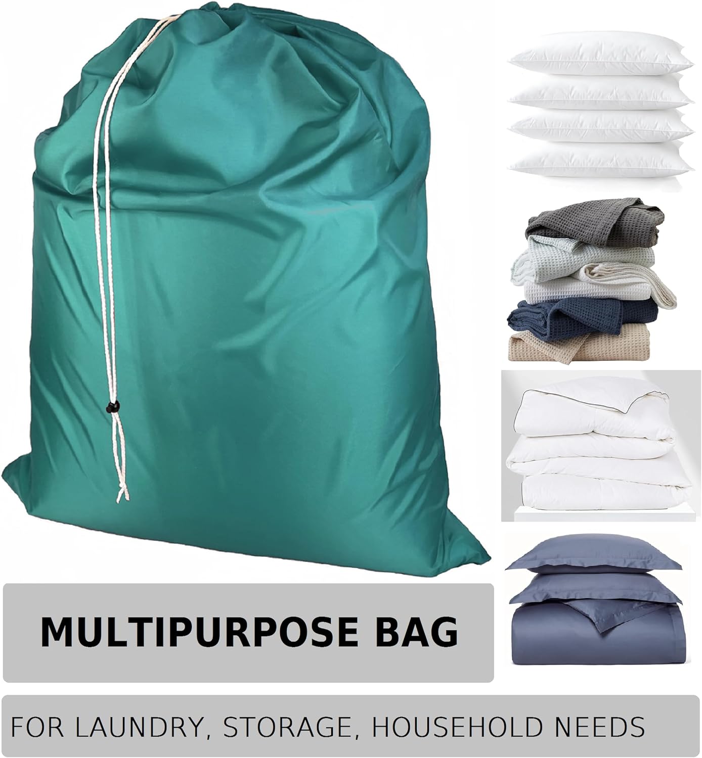 Laundry Bag with Locking Closure Drawstring – Extra Large Heavy Duty 100% Nylon, Large & Foldable Clothes Sack – Lightweight Dirty Laundry Organizer for Travel, Dorm, Gym – L 40" x H 50" (GREEN)