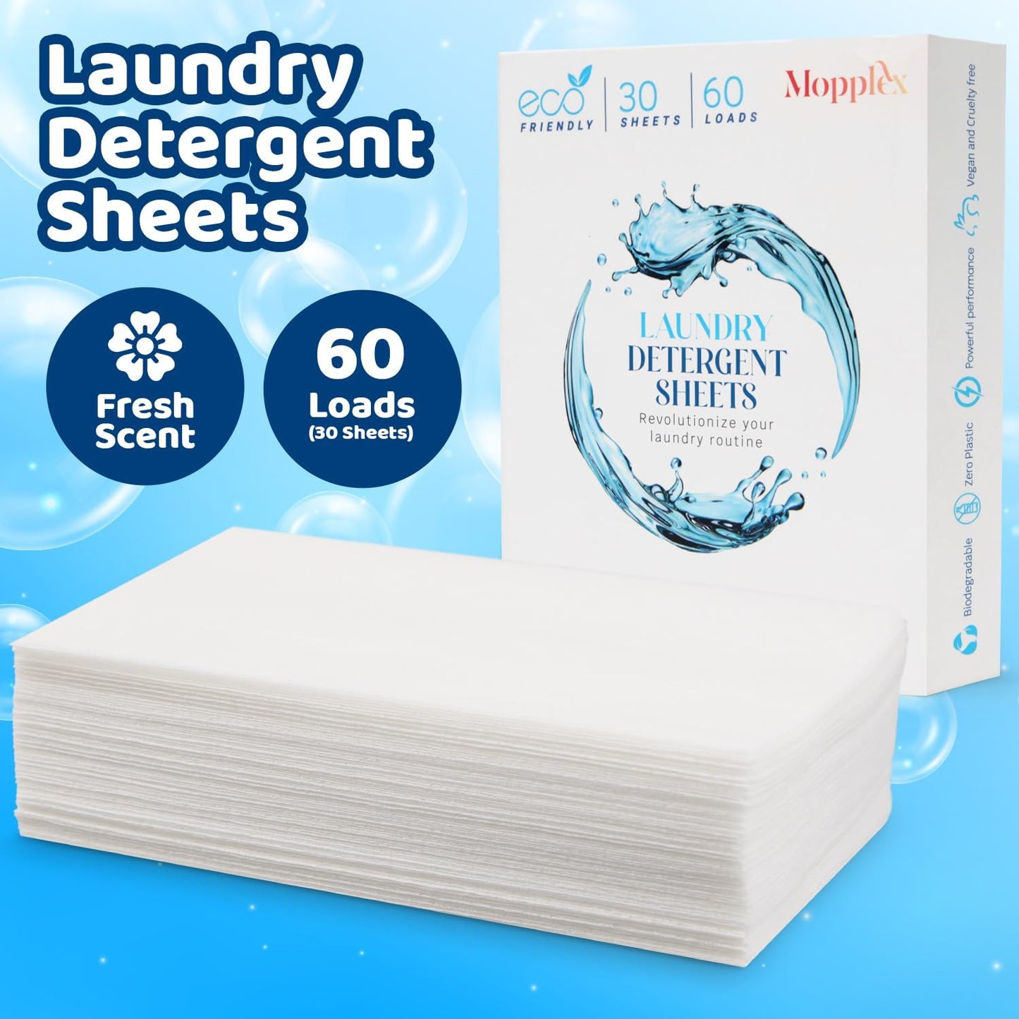 Laundry Detergent Sheets, 30 Laundry Soap Sheets 60 Loads, Travel Friendly Detergent Sheets, Eco Friendly Laundry Detergent Sheets, Compact Washer Sheets for Home & Travel Use