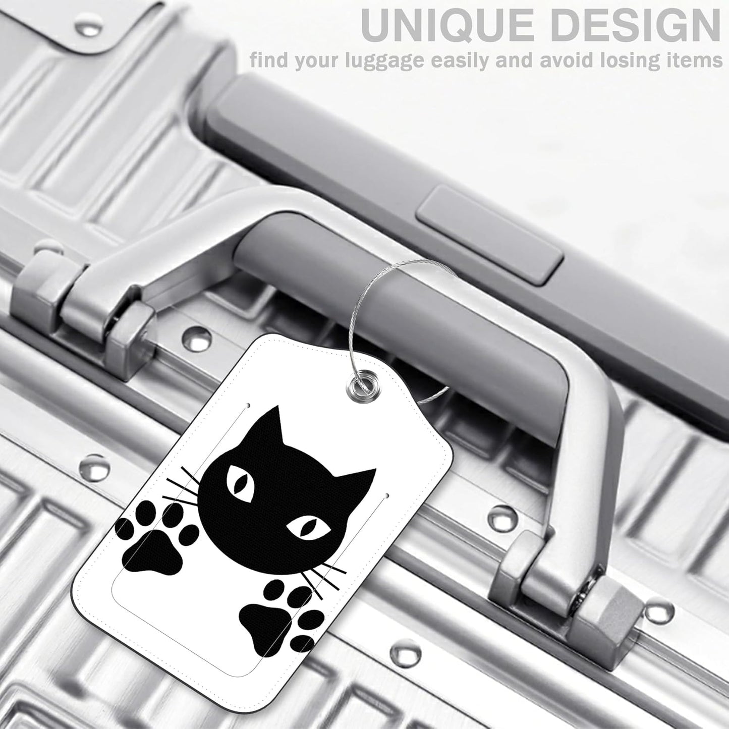 2 Pcs Cute Black Cat Luggage Tags for Suitcases PU Leather Paw Baggage Tags Name ID Label with Privacy Cover and Stainless Steel Loop for Men Women Travel Bag Suitcase