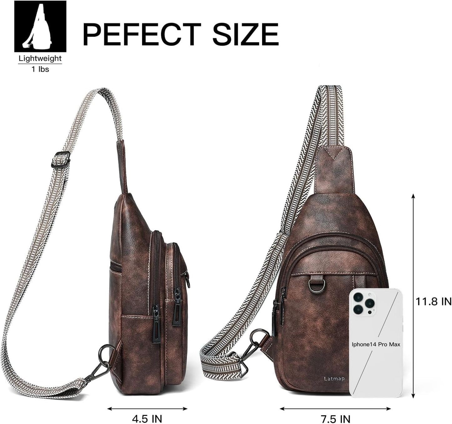 7L Sling Bag for Women Men Leather Small Sling Backpack Daypack Anti Theft Fanny Pack Crossbody Purse Travel