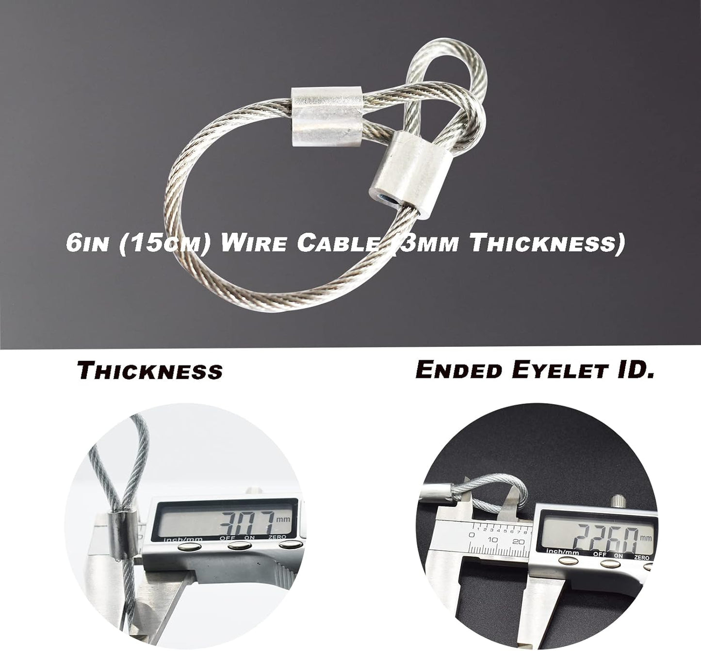 20 pcs 6 inch (15cm) 3mm Thickness Stainless Steel Wire Cable with Loops Vinyl Cover Coated Short Rope Lanyard Lock Safety Tether Chains, Clear