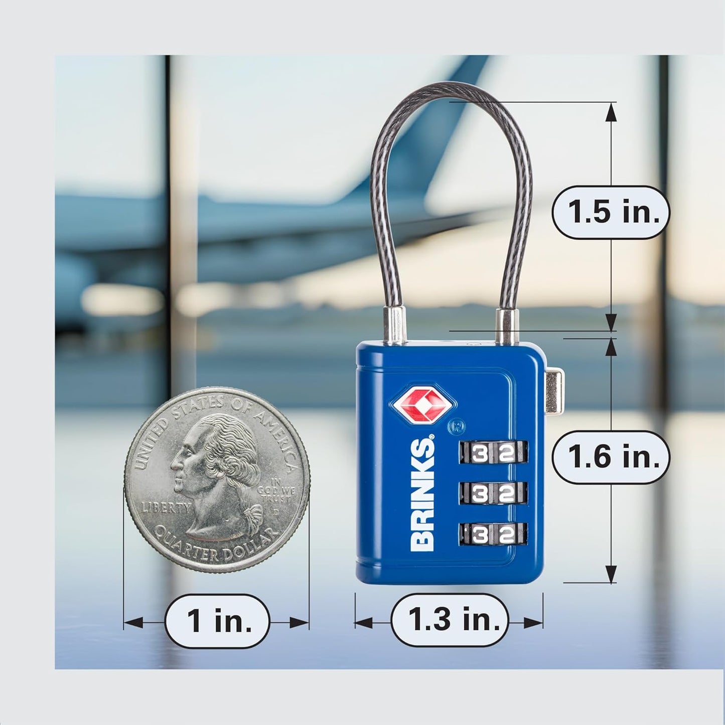 Brinks TSA Accepted Indicator Luggage Lock, Blue - Ressetable Combination, New More Secure TSA008 Key, 4 Pack