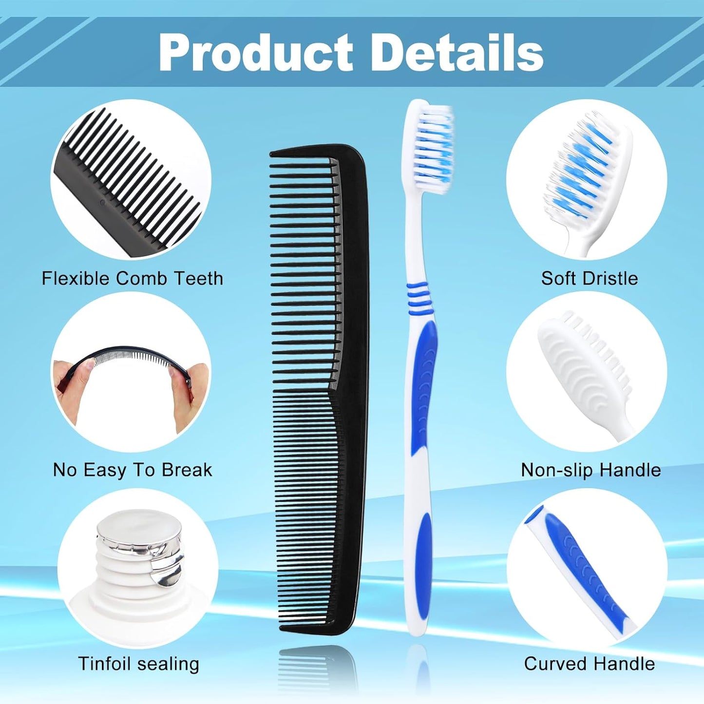 10 Set Travel Toothbrush Kit Bulk,Disposable Toothbrush with Toothpaste Set with Mouthwash,Toothpaste,Cover,Comb,Zip Bag,Floss Picks,Toothbrushes Set for Homeless,Travel