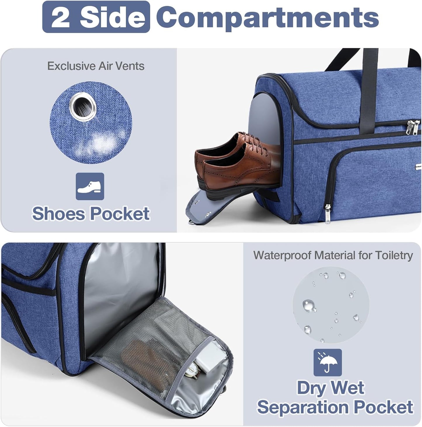 Garment Bags with Wheels, Garment Convertible Weekender Bags, Large Garment Bags for Travel, Duffle Luggage Bag Garment Bag (Blue, Medium)