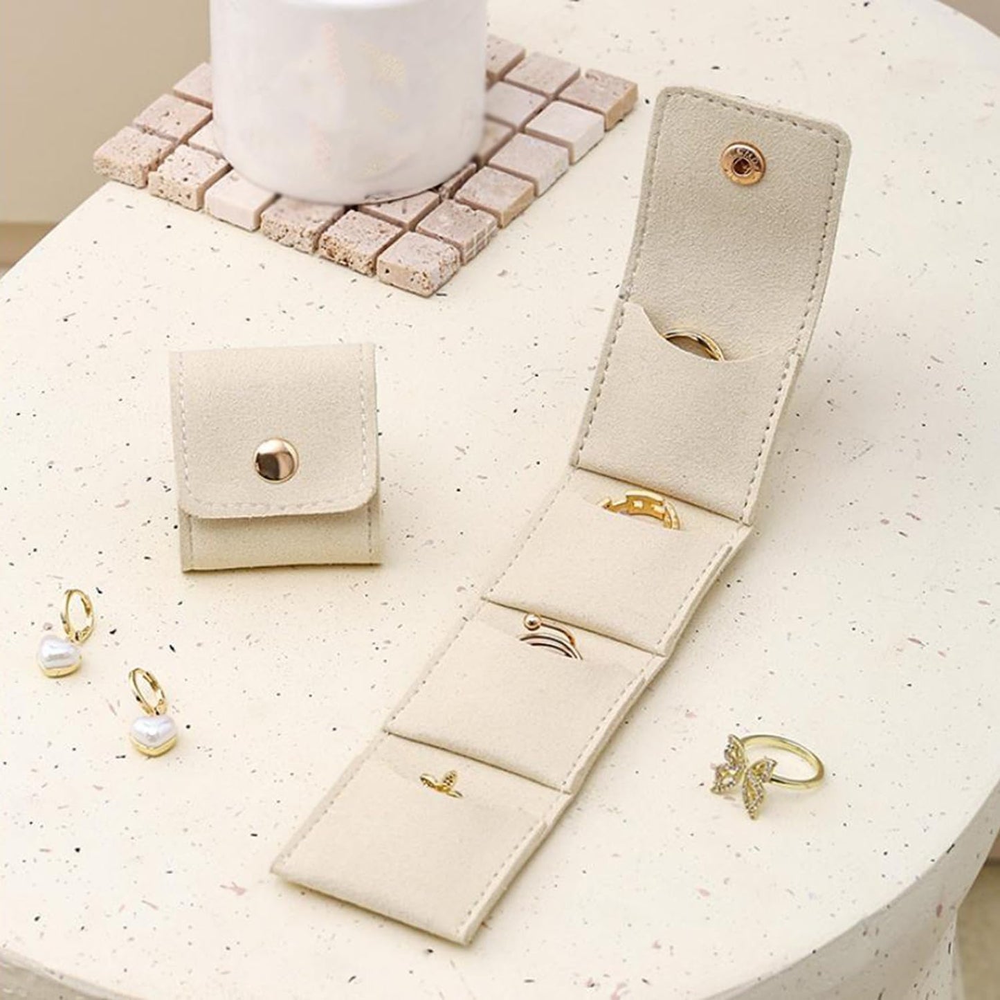 Mini Travel Jewelry Bag, 2025 New Travel Jewelry Case Organizer, Portable Foldable Compartment Auxiliary Mini Travel Jewelry Roll Bag With Buckle For Small Jewelry Earrings, Rings, Necklaces (E)