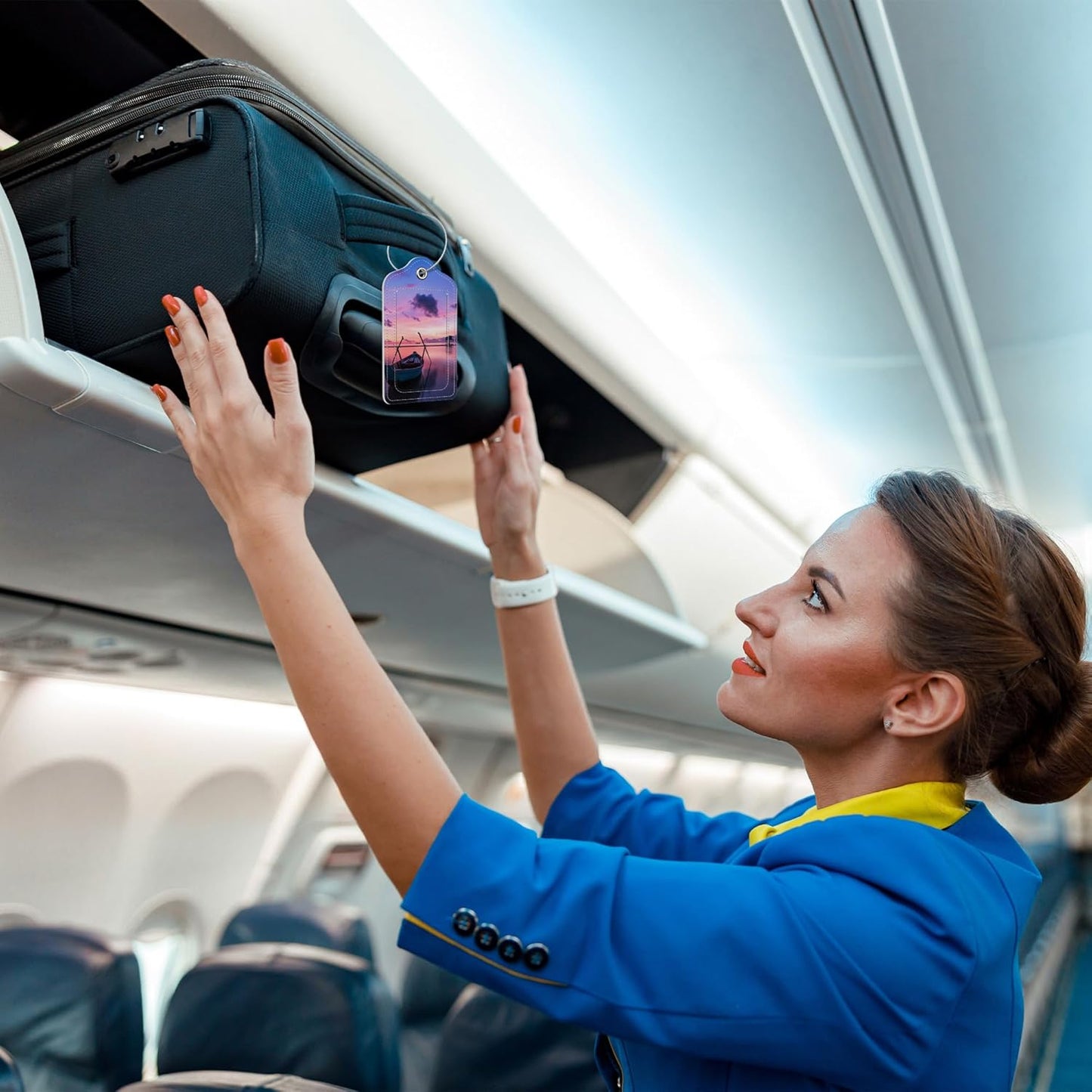 Set of 2 Luggage Tags Sea and Boat at Sunset Leather Suitcases Tag with Privacy Cover Stainless Steel Loop and Address Card for Women Men Travel