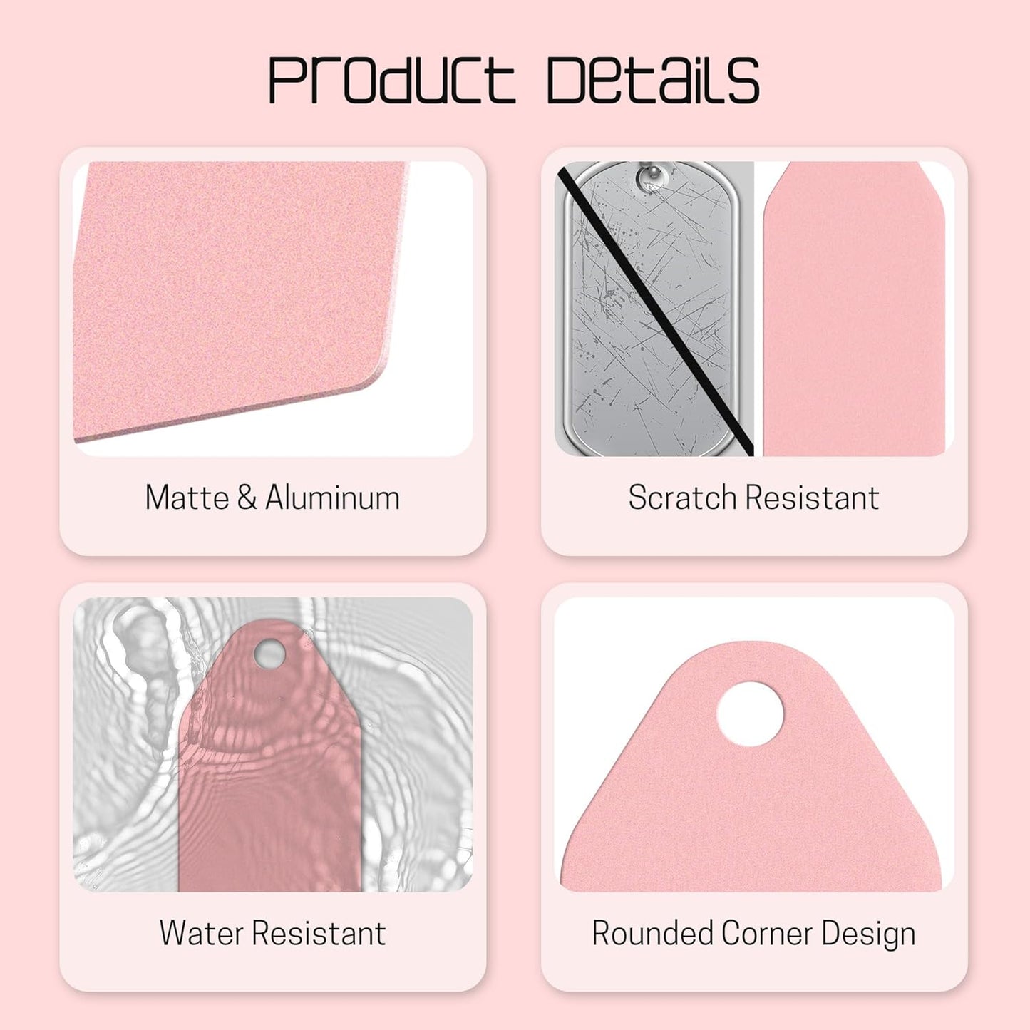 4 PCS Personalized Metal Luggage Tag – Personalized Engraved Suitcase Tag, Backpack Tag, with Matching Color Strap, Waterproof Suitcase Name Badge – Ideal Corporate Gift & Travel Accessory (Pink)