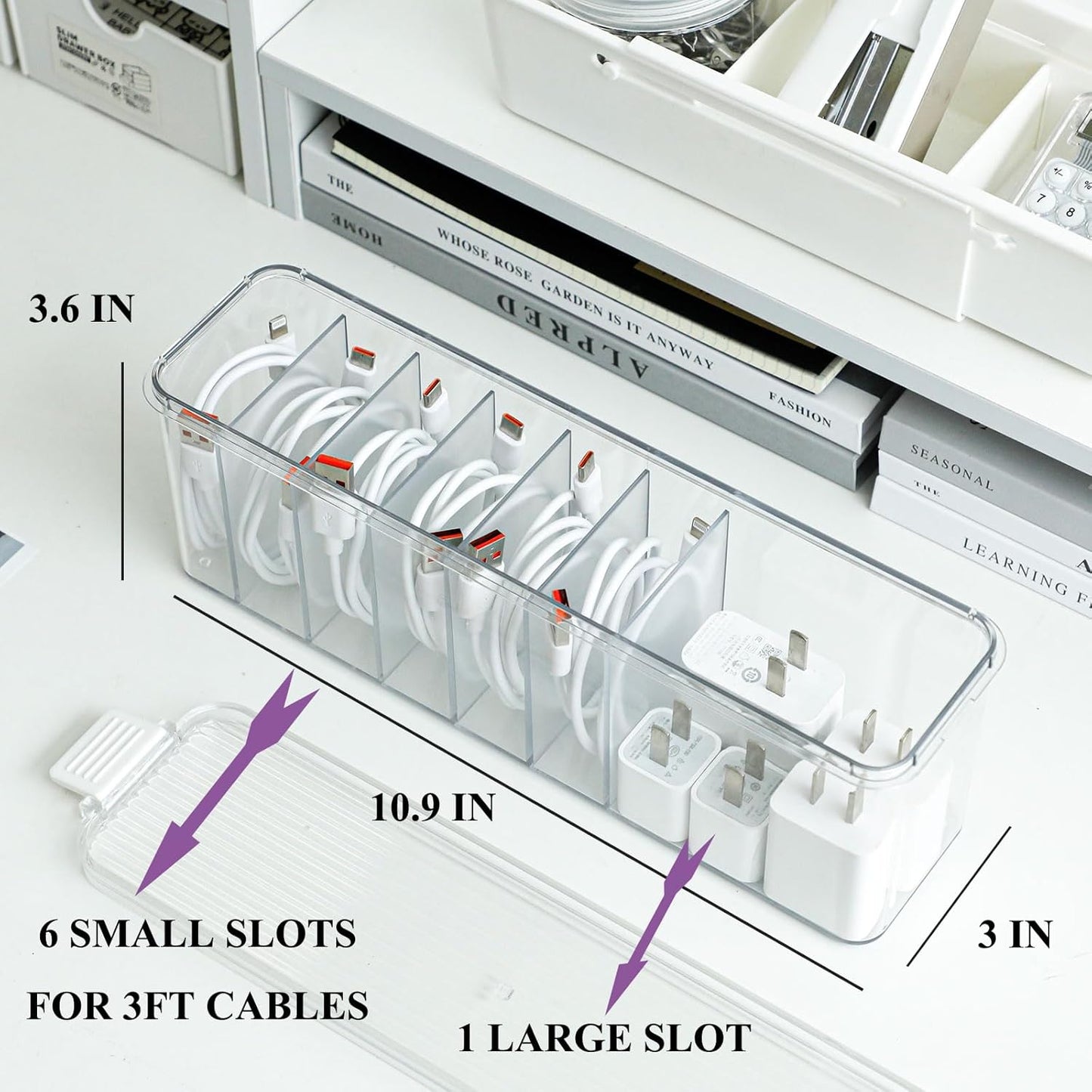 Yesesion Plastic Cable Organizer Box with 7 Compartments, Clear Cords Storage Case for Desk Drawer Accessories, Phone Charger, Art Crafts, Stationery Holder for Marker Pen, Pencils, Crayons