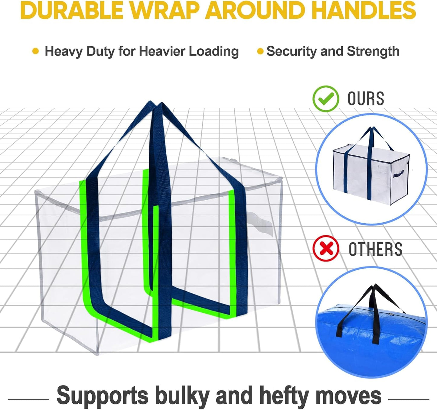 VENO 2 Pack Moving Bags, Heavy Duty, Moving Boxes Alternative, Packing Storage Supplies for Dorm Room Essentials with Zipper for Clothes, Extra Large Totes for Packaging (Clear, 2 Pack)