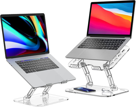 2 Pack Acrylic Laptop Stand for Desk, Adjustable Ergonomic Laptop Riser, Portable Foldable Computer Stand, Compatible with 10 to 15.6 Inches Notebook and MacBook, Clear