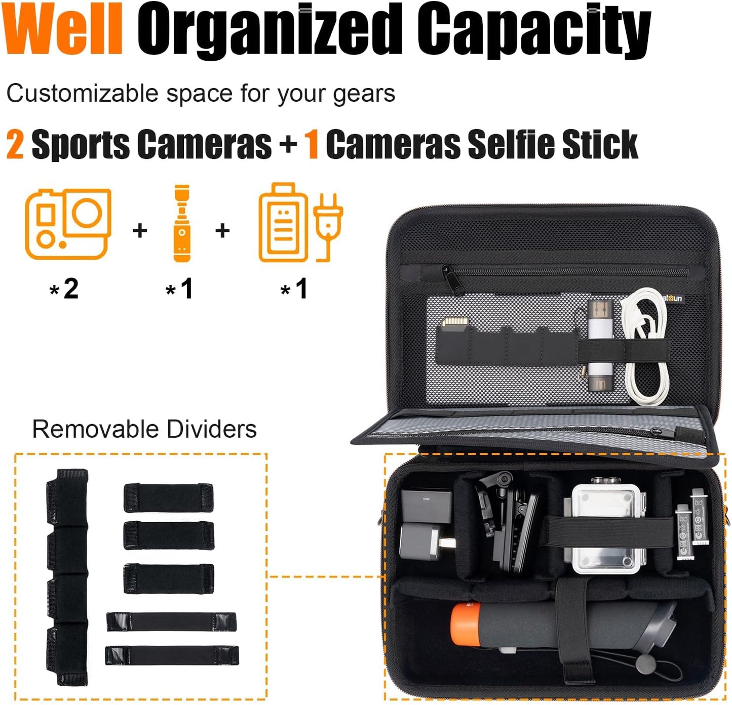Cwatcun Action Camera Carrying Case for GoPro Hero/DJI Osmo Pocket 3/Action, Waterproof Carrying Case Shoulder Bag, Travel Case for Most Action Camera and Accessories