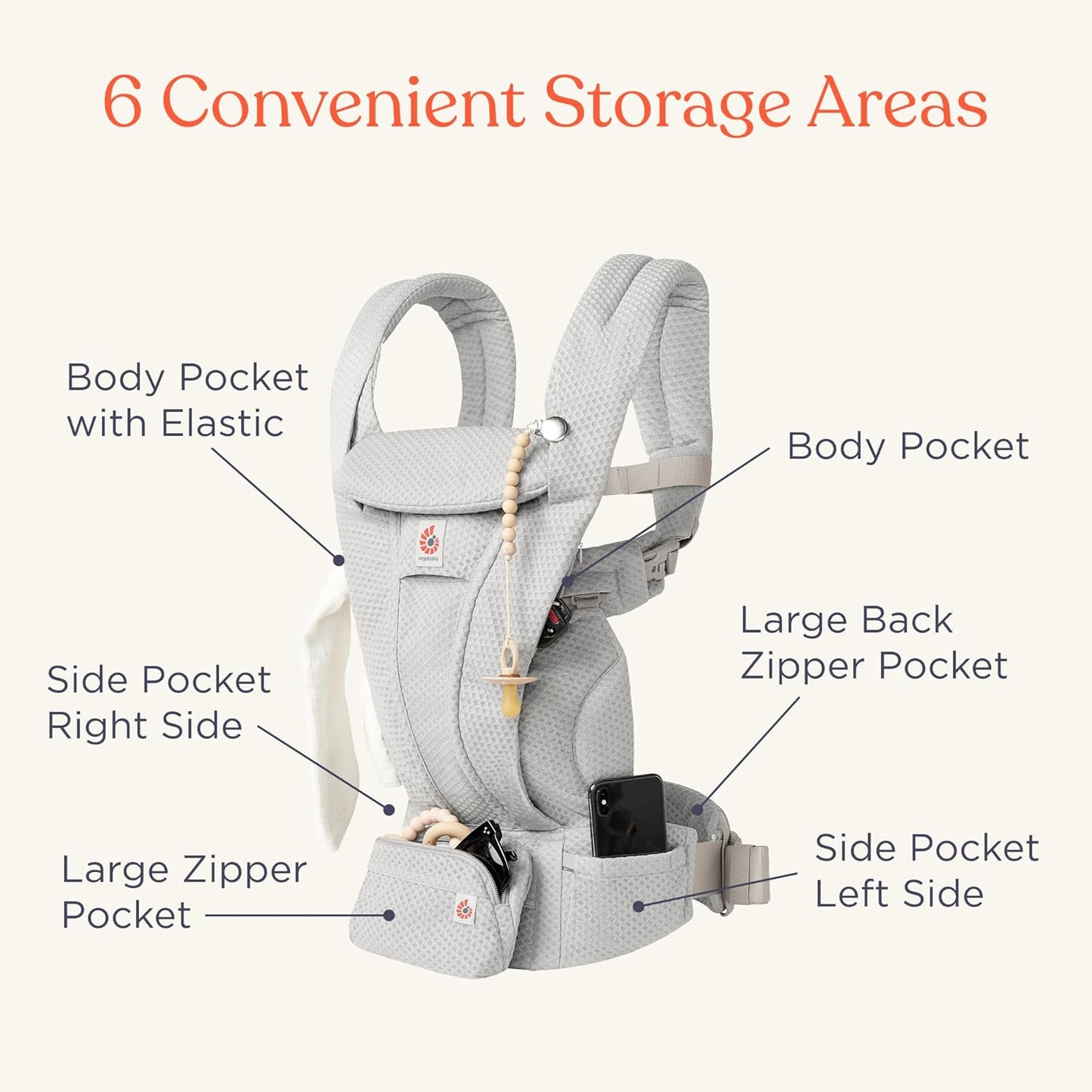 Ergobaby Omni Deluxe Baby Carrier Newborn to Toddler - Breathable Baby Carriers for Summer - All-Position Carrier with Enhanced Lumbar Support & Airflow (7-45 Pounds), Natural Linen