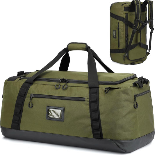 TUGUAN Extra Large Travel Duffle Bag Backpack for Men with Adjustable Dividers 120L Big Weekend Overnight Bag with ID Pocket Shoulder Strap Heavy Duty Sports Duffel Bags for Camping Gym, Green