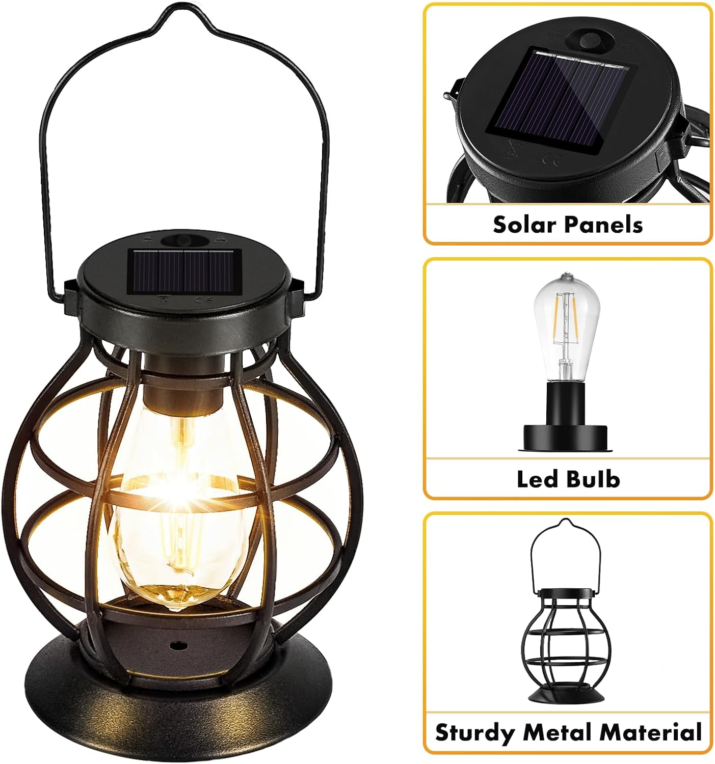 2 Pack Solar Lanterns Outdoor Hanging Lantern Lights, Metal Decor Lantern, Waterproof LED Decorative Garden Light - Garden Decoration for Patio, Yard, Pathway, Landscape