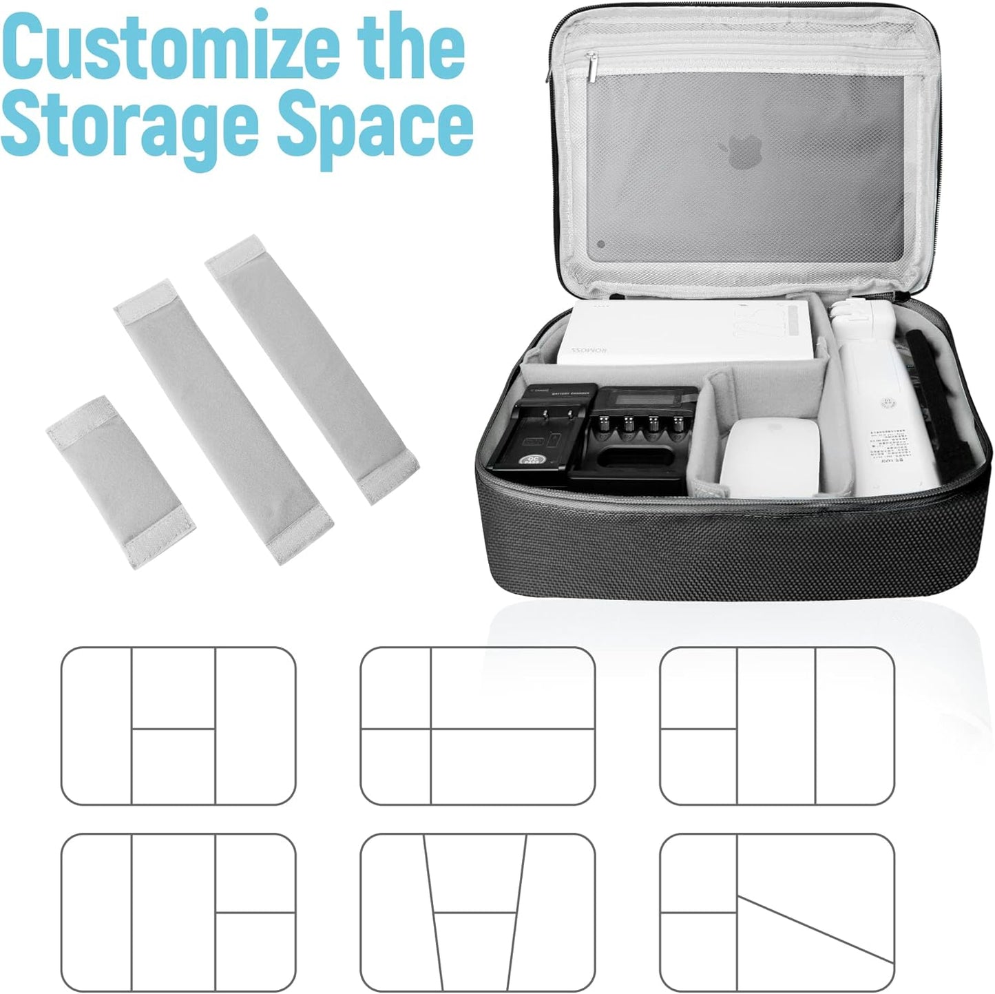 Electronics Travel Organizer, Large Double Layer Portable Waterproof Travel Organizer Bag for Charging Cable Storage, Ipad, Power Bank, Business and School ,5pcs Cable Ties-Black