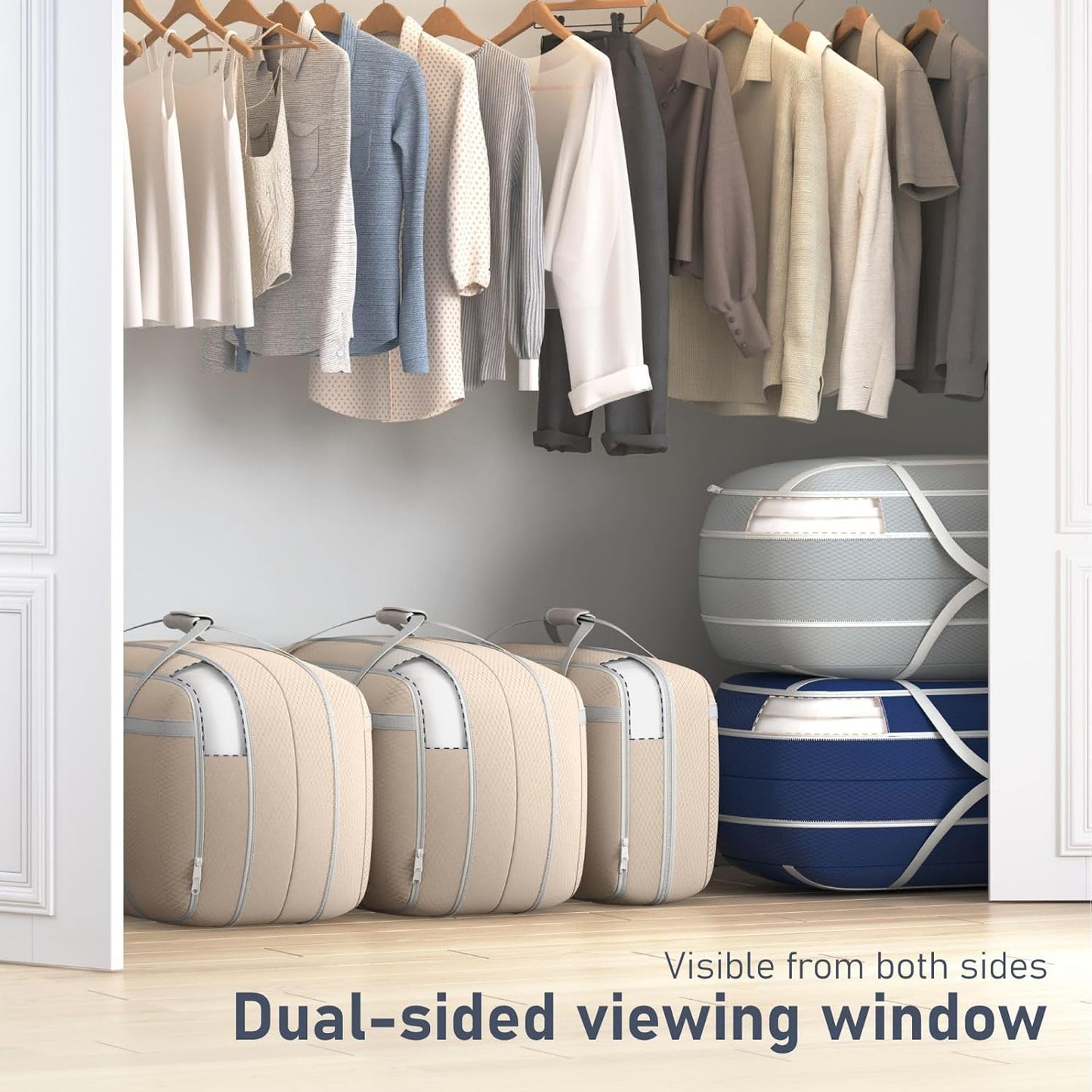 DIMJ Compression Moving Bags - Extra Large Heavy Duty Comforter Storage Bag with Window, Packing Totes with Strong Handles & Zipper, Space Saving Box Containers for Blanket, Clothes, Bedding, 2 Pack