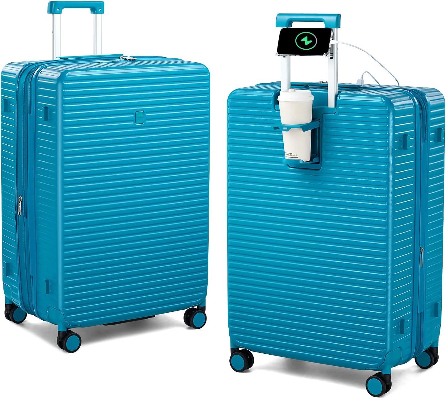 28 Inch Luggage Hard Shell Suitcases, Expandable Travel Checked Luggage 28 Inch, Large Check In Luggage with Spinner Wheels Cup Holder Charger Built in Lightweight Suitcase, Caribbean Blue
