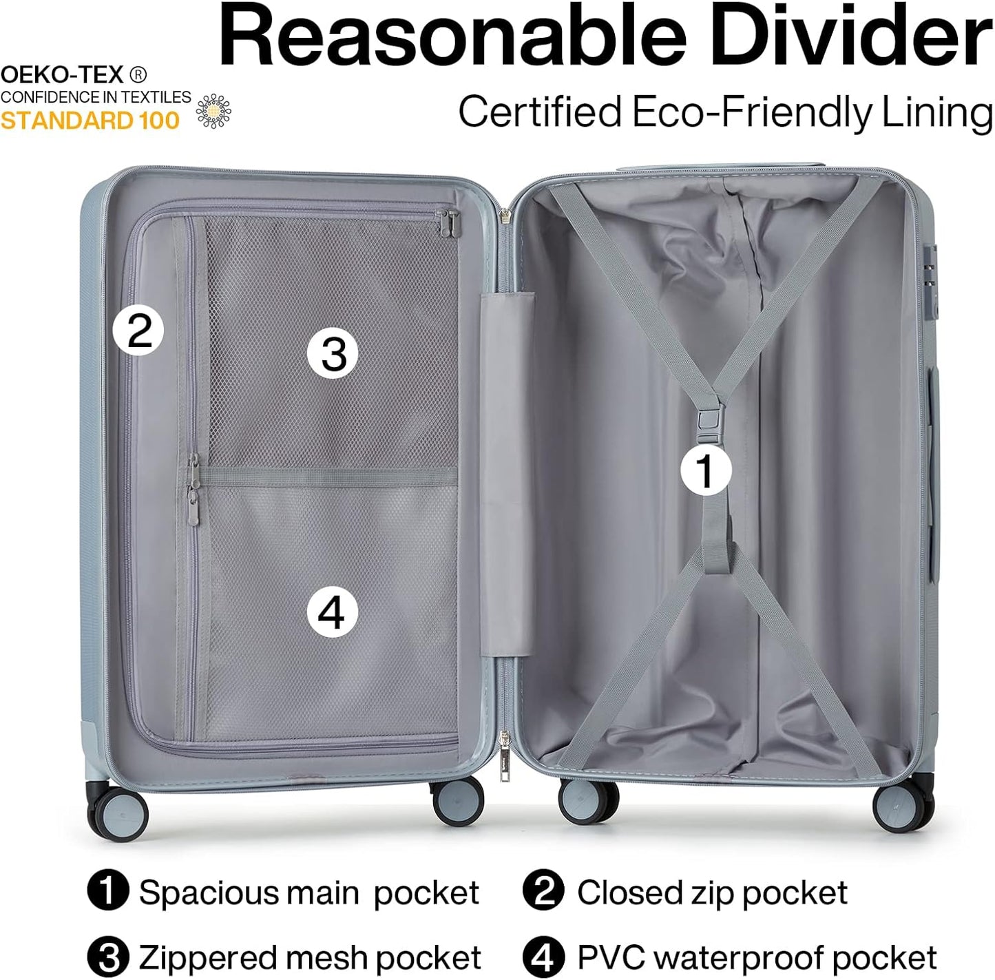 Hanke 24 Inch Luggage Suitcases With Spinner Wheels Lightweight PC Hard Shell Rolling Suitcase With Travel Lock,Checked-Medium 24-Inch(Gray)