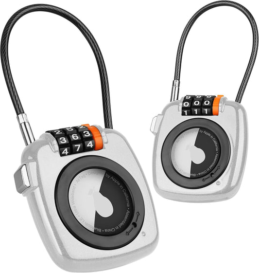 Compatible with Apple AirTag Secure Lock with Wire Cable, 3-Digit Combination Luggage Locks, Alloy Body Ultra Durable Anti-Lost Protective Case for Luggage, Bags, Suitcase, and Backpacks (WHITE)