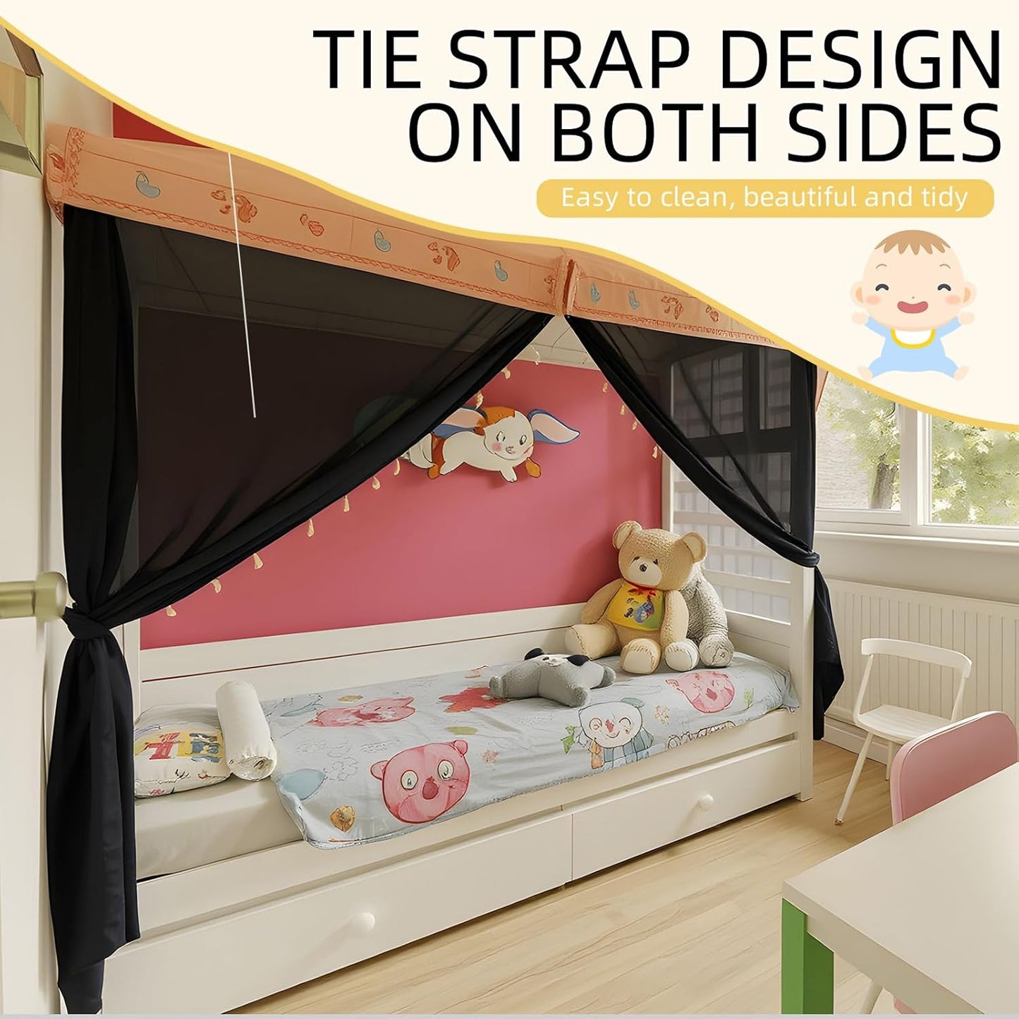 4 Corners Mosquito Net for Mosquiteros para Camas Bed Canopies Netting Bed Drapes Rectangular Mosquito Mesh for Camping Home Outdoor Travel(Black,L78 X W71 X H67 Inch,Opening)