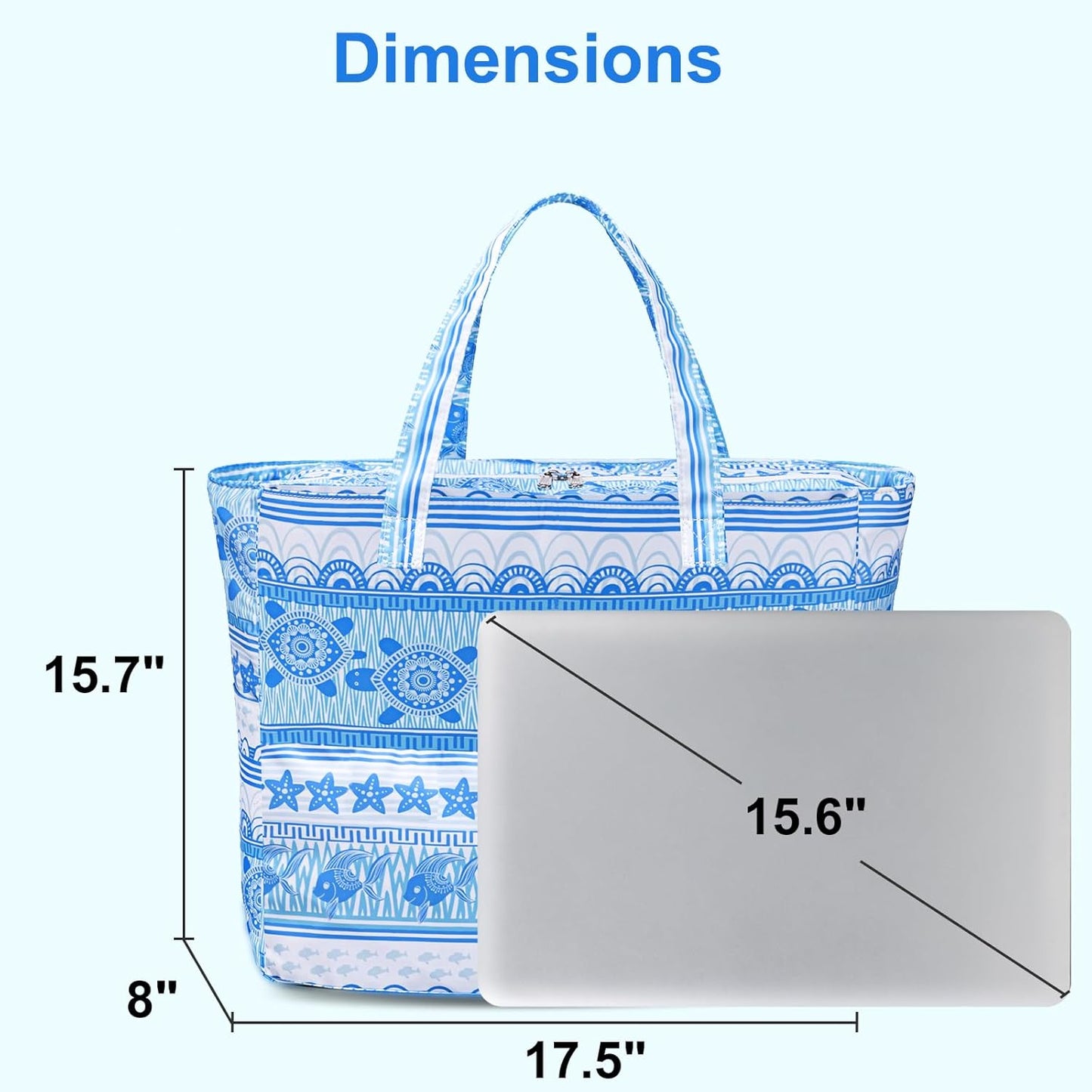 LEDAOU Beach Bag Waterproof Sandproof Women Tote Bag Pool Bag with Zipper for Gym Grocery Travel with Wet Pocket