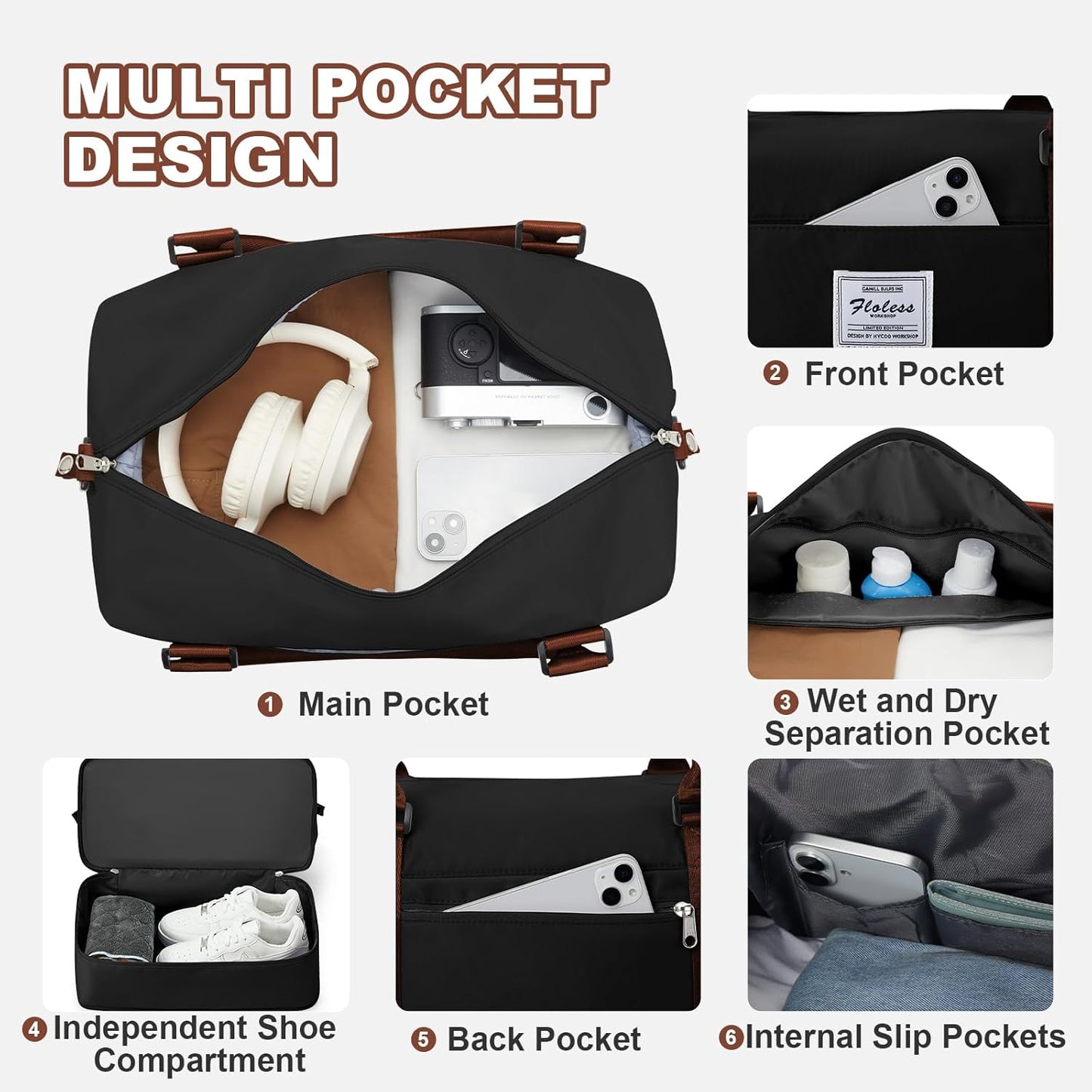 Travel Duffel Bag, Sports Tote Gym Bag, Shoulder Weekender Overnight Bag for Women