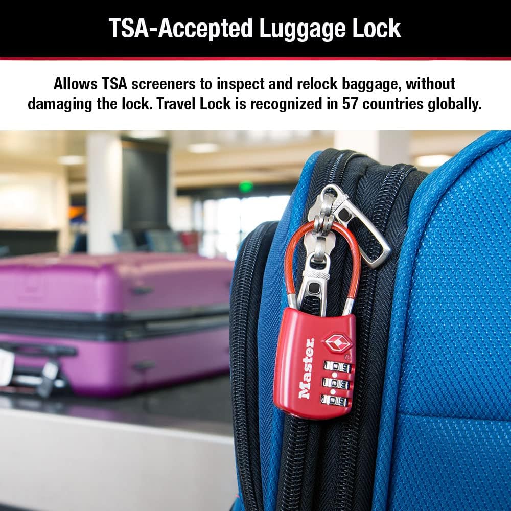 Master Lock Blue Set Your Own Combination TSA Approved Luggage Lock, Travel Zipper Padlock is Perfect for Suitcases, Bags, or Backpacks, 4 Pack, 4688BLUEC4