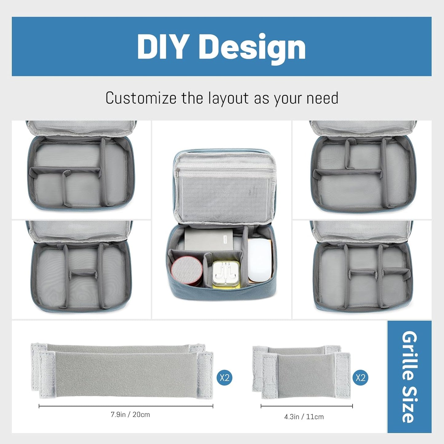 Lanola Universal Cable Organizer Electronics Accessories Cases for Cable, Charger,Power Bank, Phone, USB, SD Card,Memory Cards,Earphone,Flash Drive, Great for Travel and Business - Dark Blue